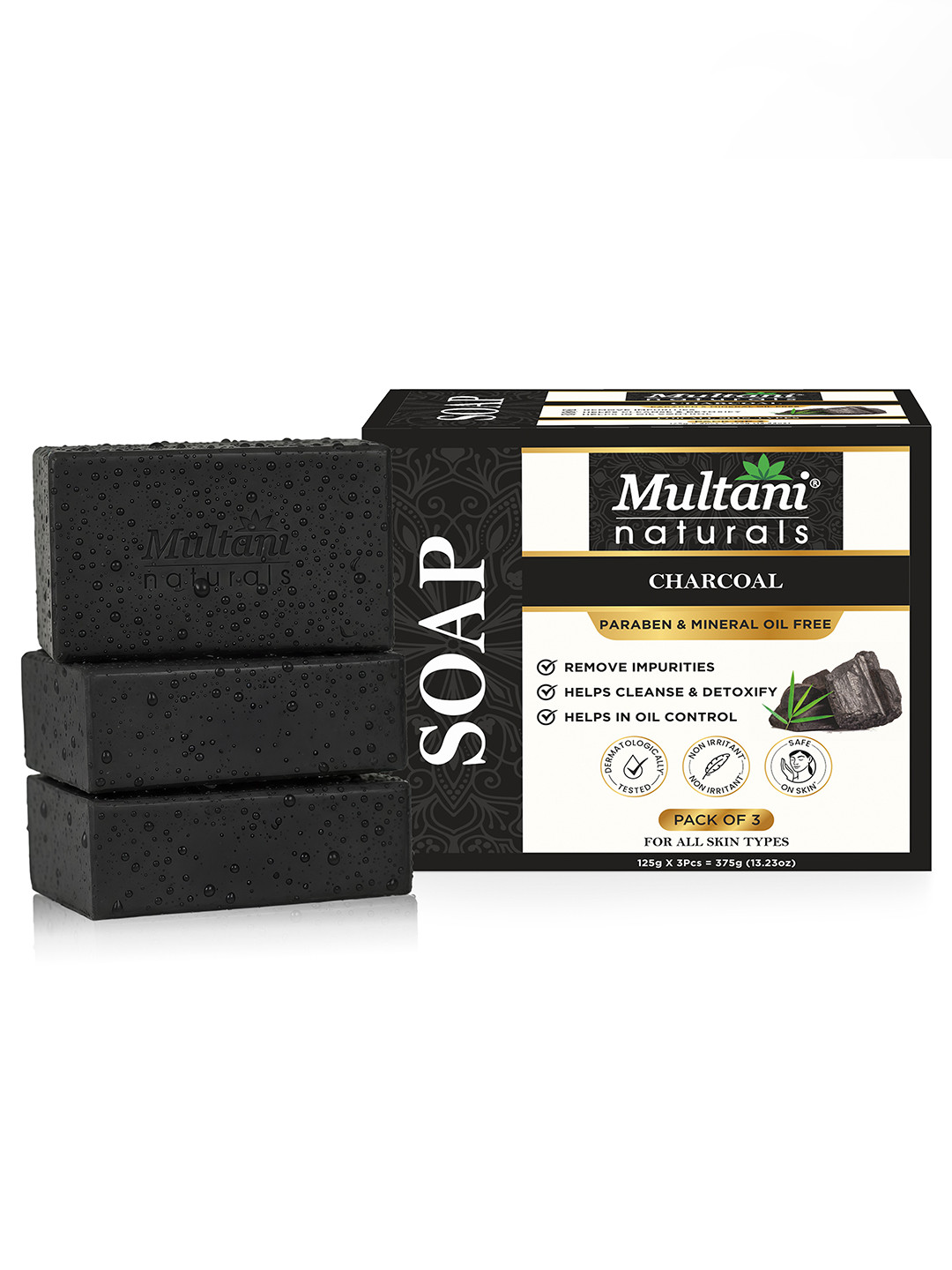 Multani Set Of 3 Naturals Charcoal Soap - 125 g Each