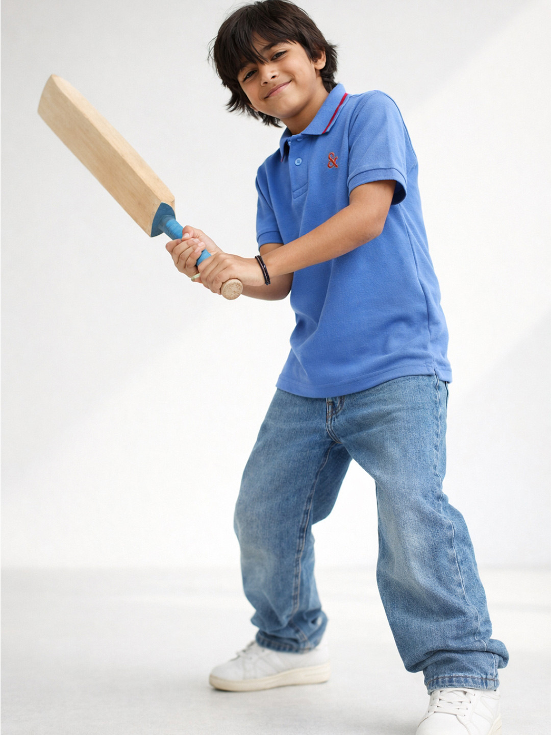 TALES & STORIES Boys Blue Polo Collar Cotton T-shirt