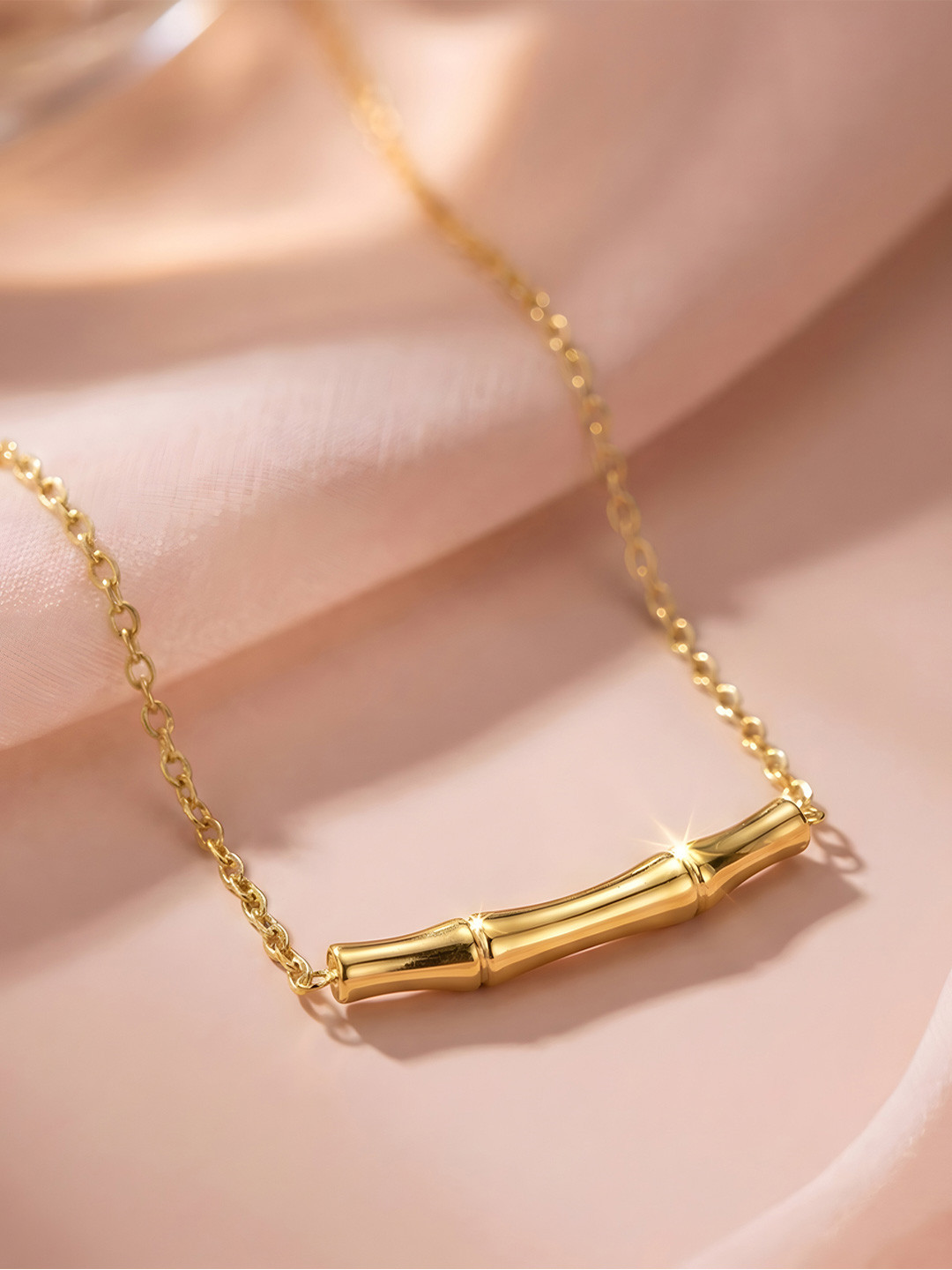 ADIVA 14K Gold-Plated Anti-Tarnish Minimal Bamboo Bar Pendant Chain