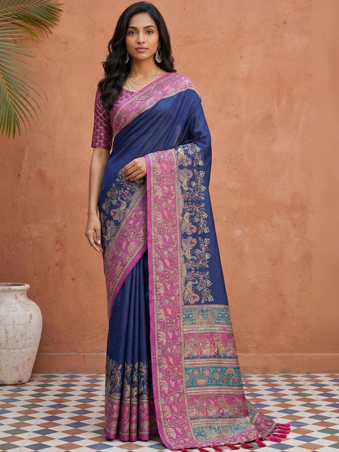 SOURAGYA Ethnic Motifs Silk Blend Bagru Saree