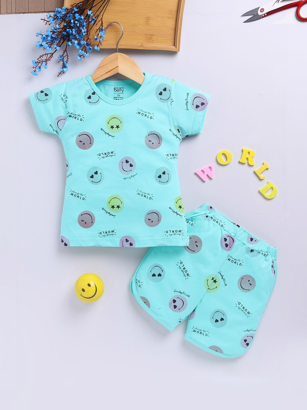 Blushh Berry Girls Printed T-shirt with Shorts
