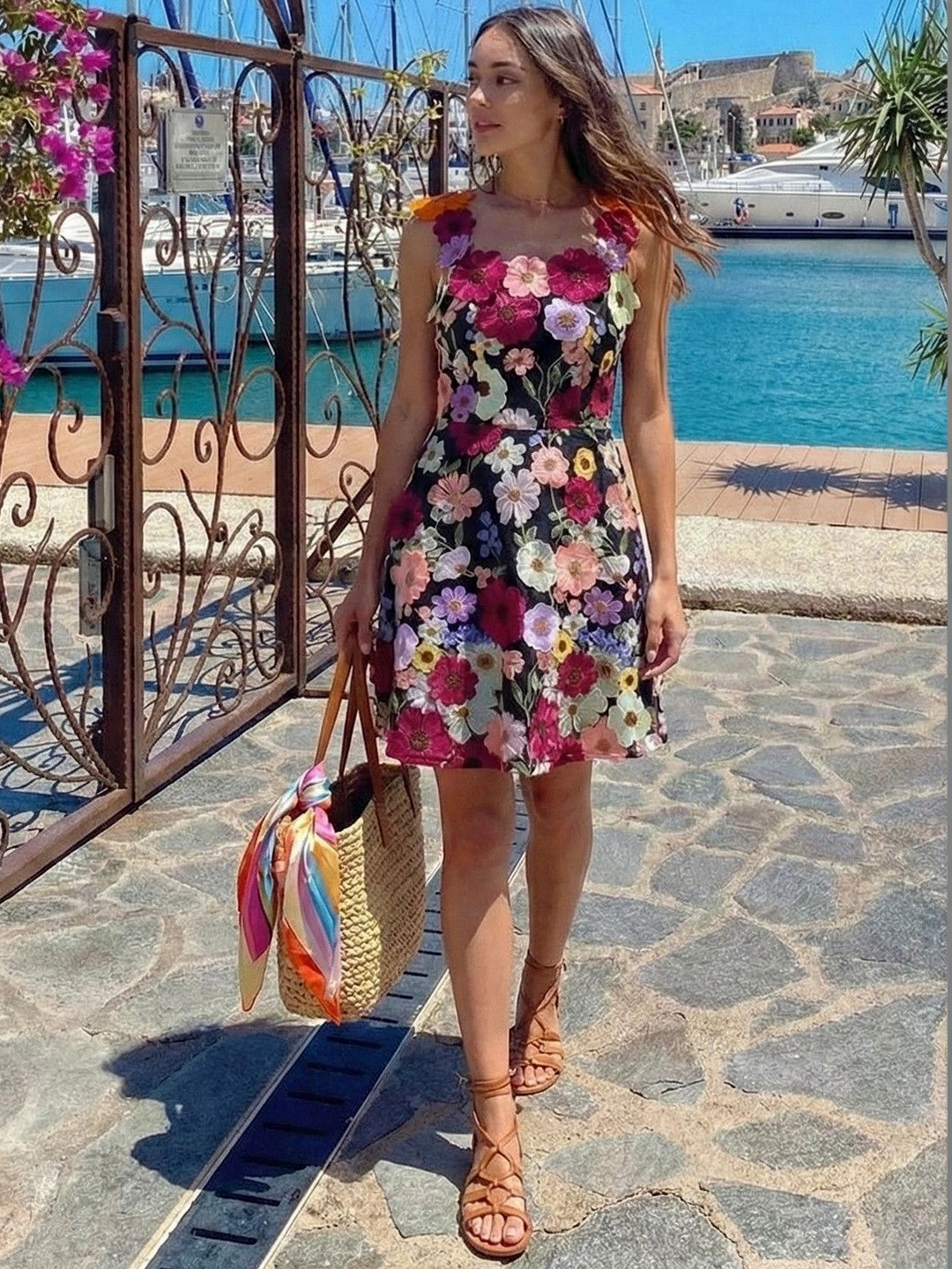 Suo Floral Print Fit & Flare Dress