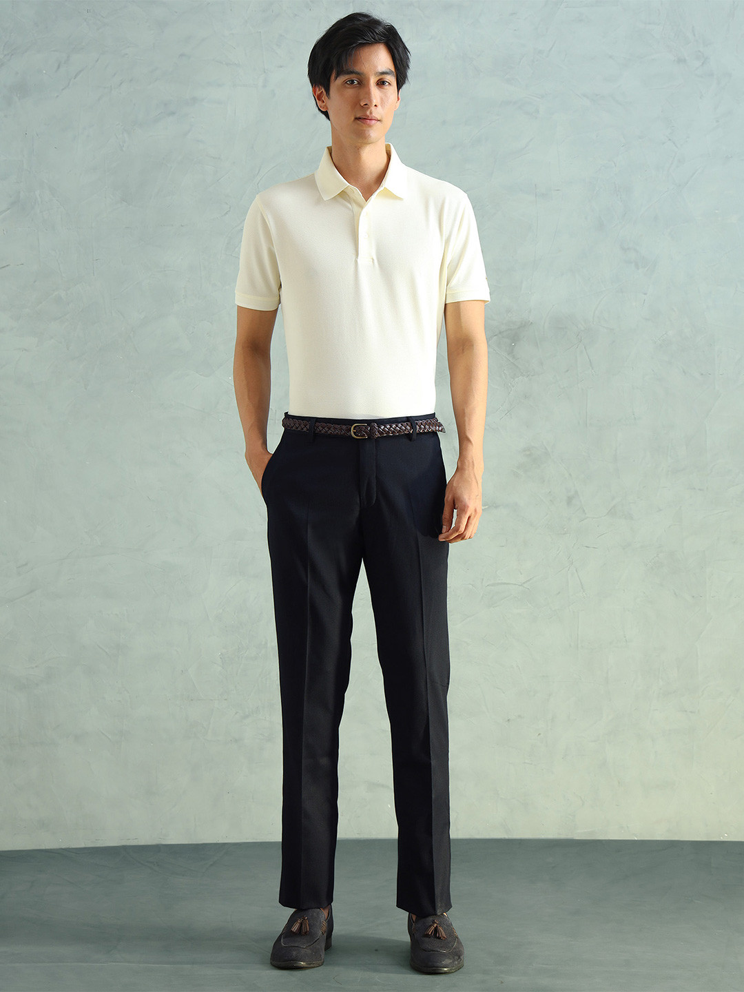 Arrow Men Black Textured Tailored Fit Formal Trousers