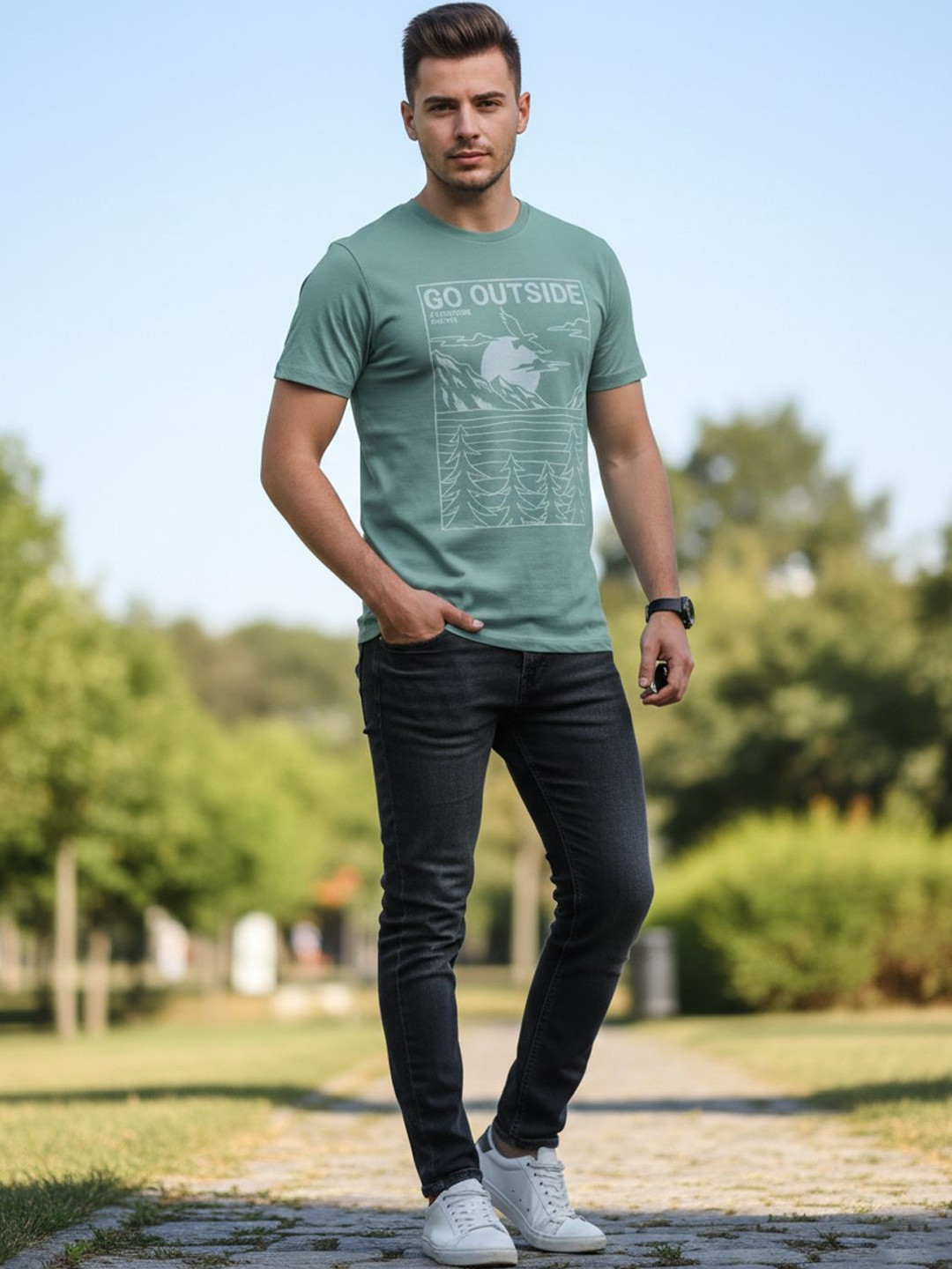The Roadster Lifestyle Co Printed Cotton Round Neck T-shirt