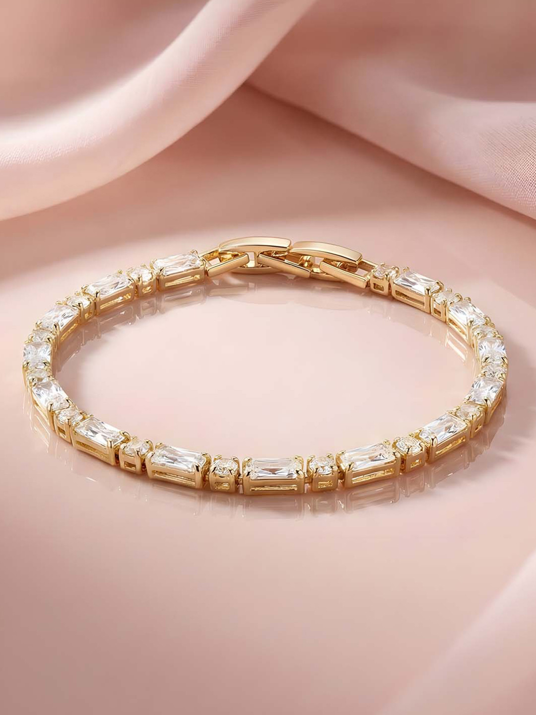 ADIVA 18K Gold-Plated Anti-Tarnish Crystal-Studded Tennis Link Bracelet