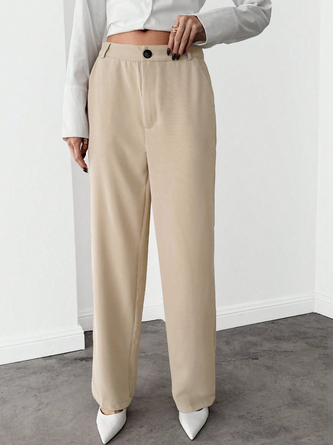 CREZYVEZY Women High-Rise Wrinkle Free Trousers