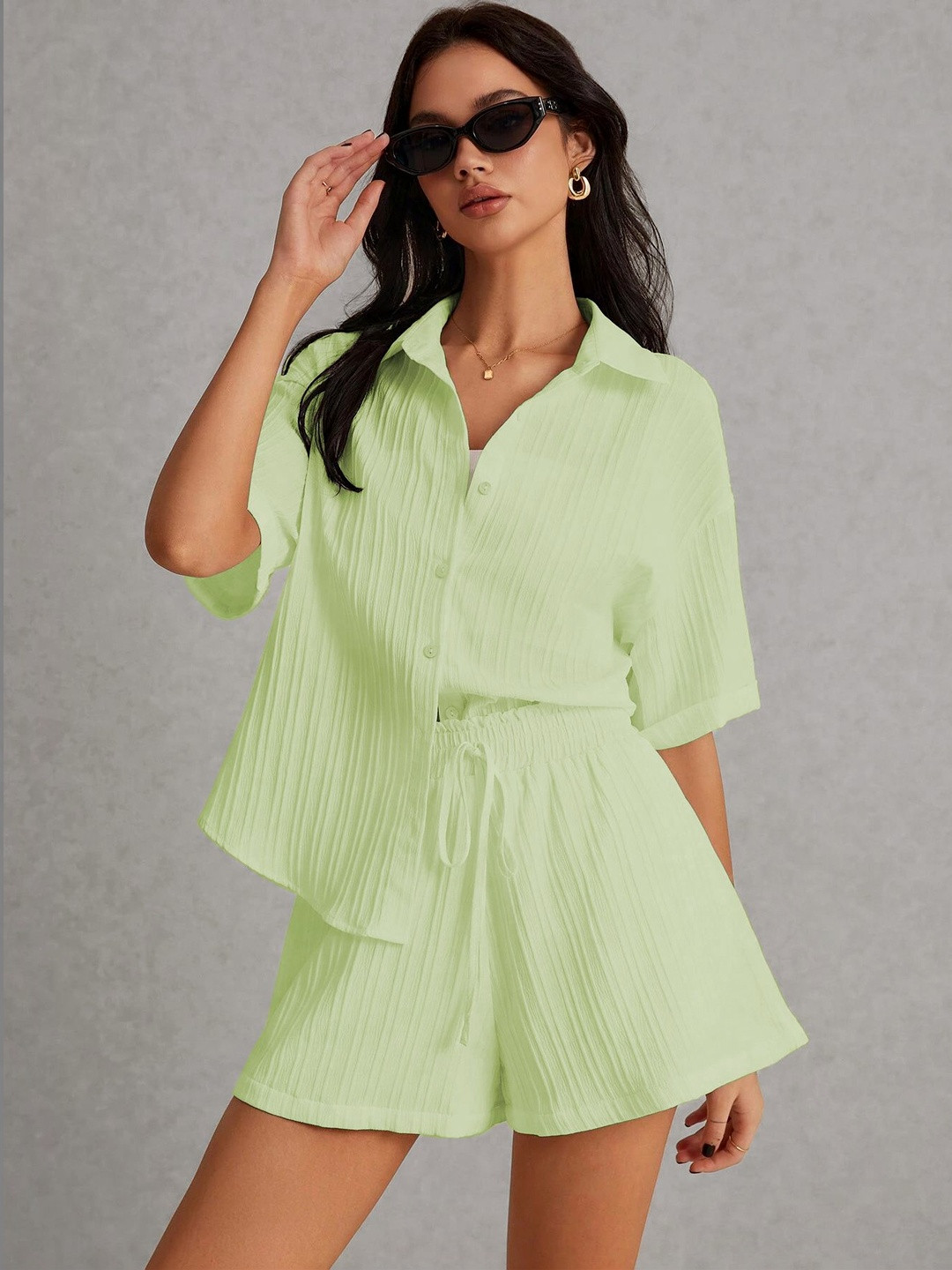 GENZILOOKS Lime Green Shirt and Shorts Set