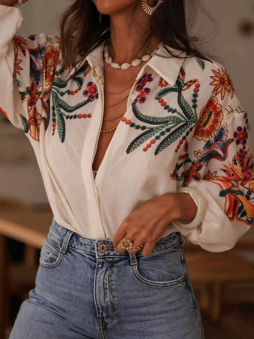 all about you Women Relaxed Floral Printed Casual Shirt
