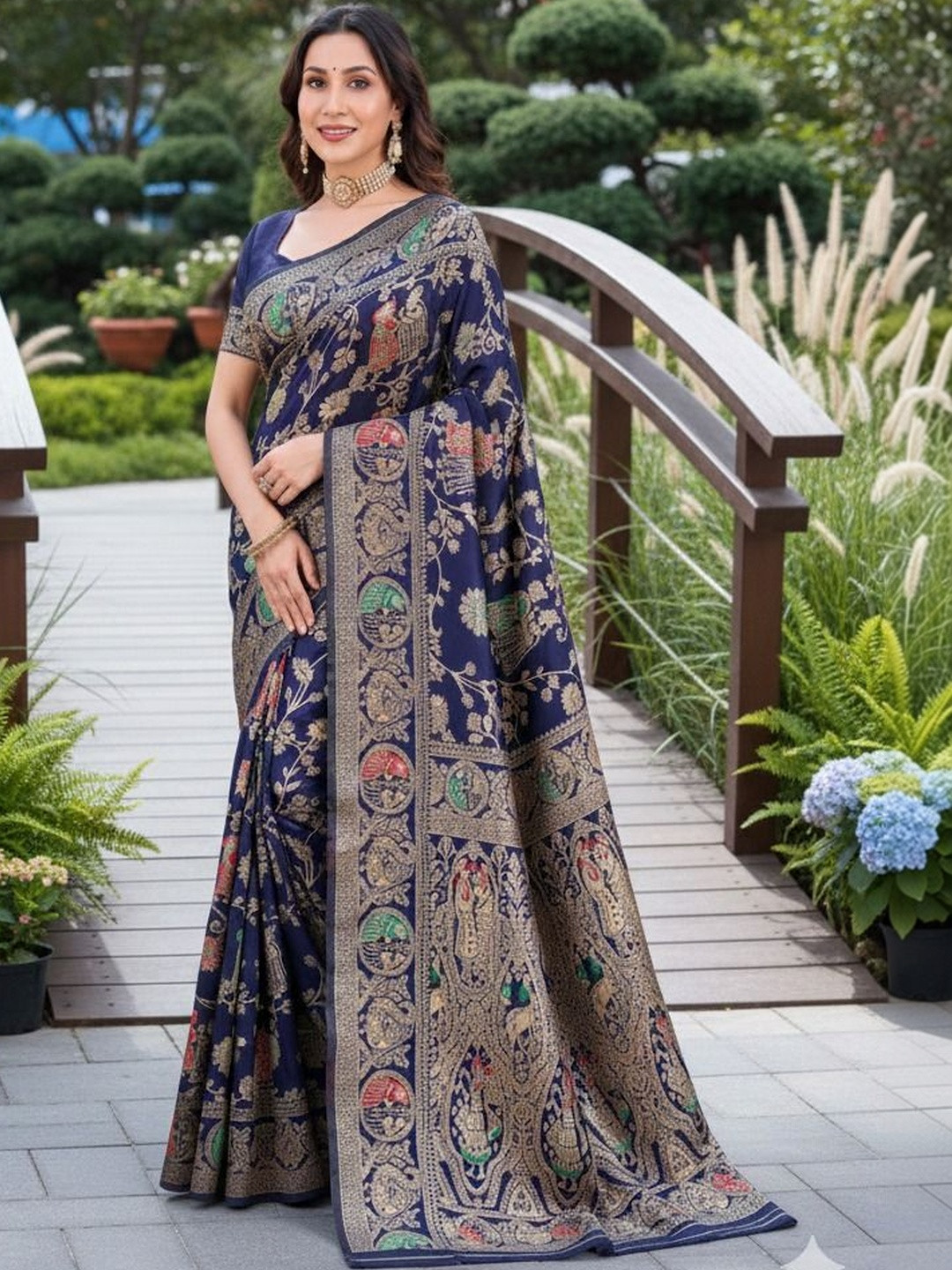 HERE&NOW Woven Design Zari Art Silk Heavy Work Kanjeevaram Saree