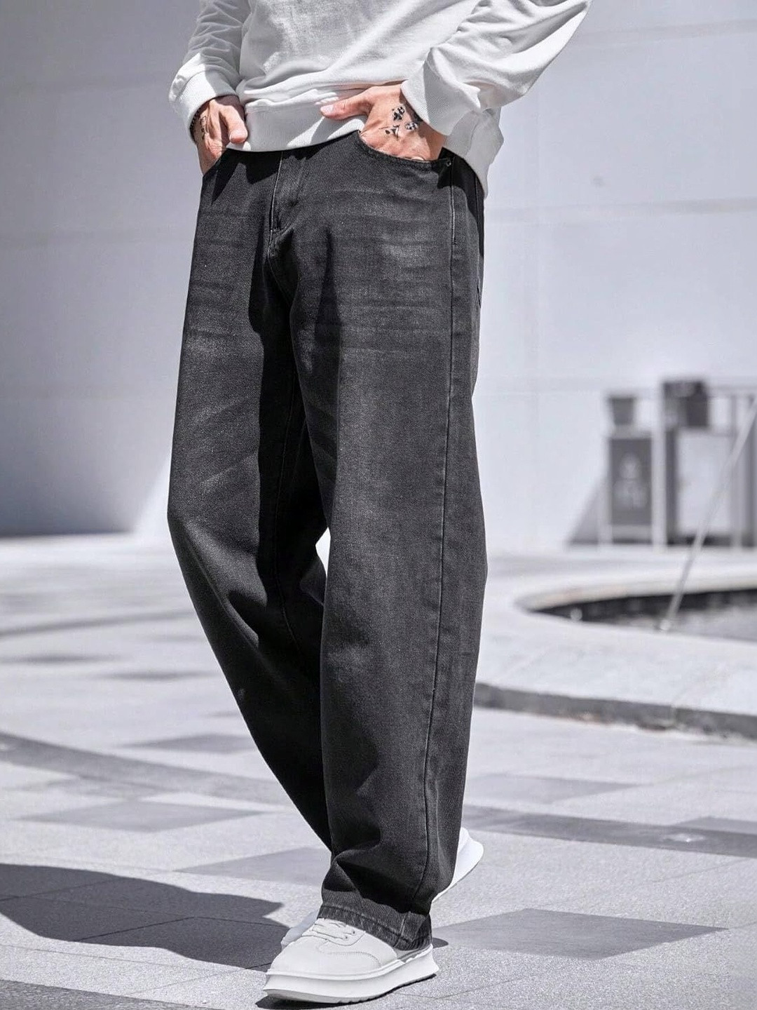 BREXX Men Comfort Wide Leg Mid-Rise Light Fade Stretchable Jeans