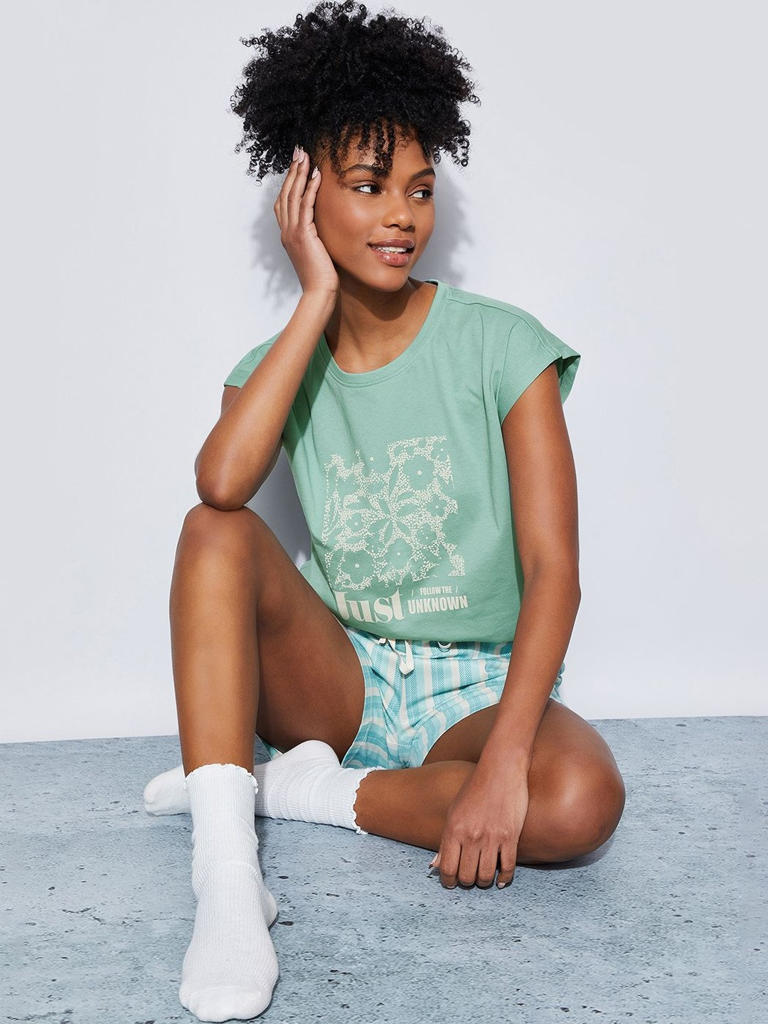 Ginger by Lifestyle Printed Cotton Round Neck Lounge Tshirt