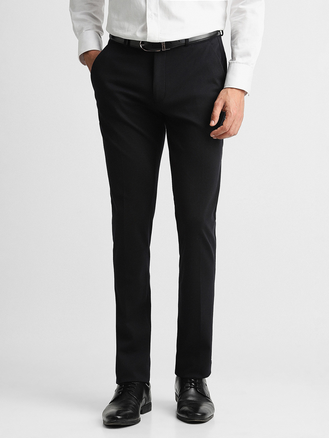 Peter England Men Black Slim Fit Trousers