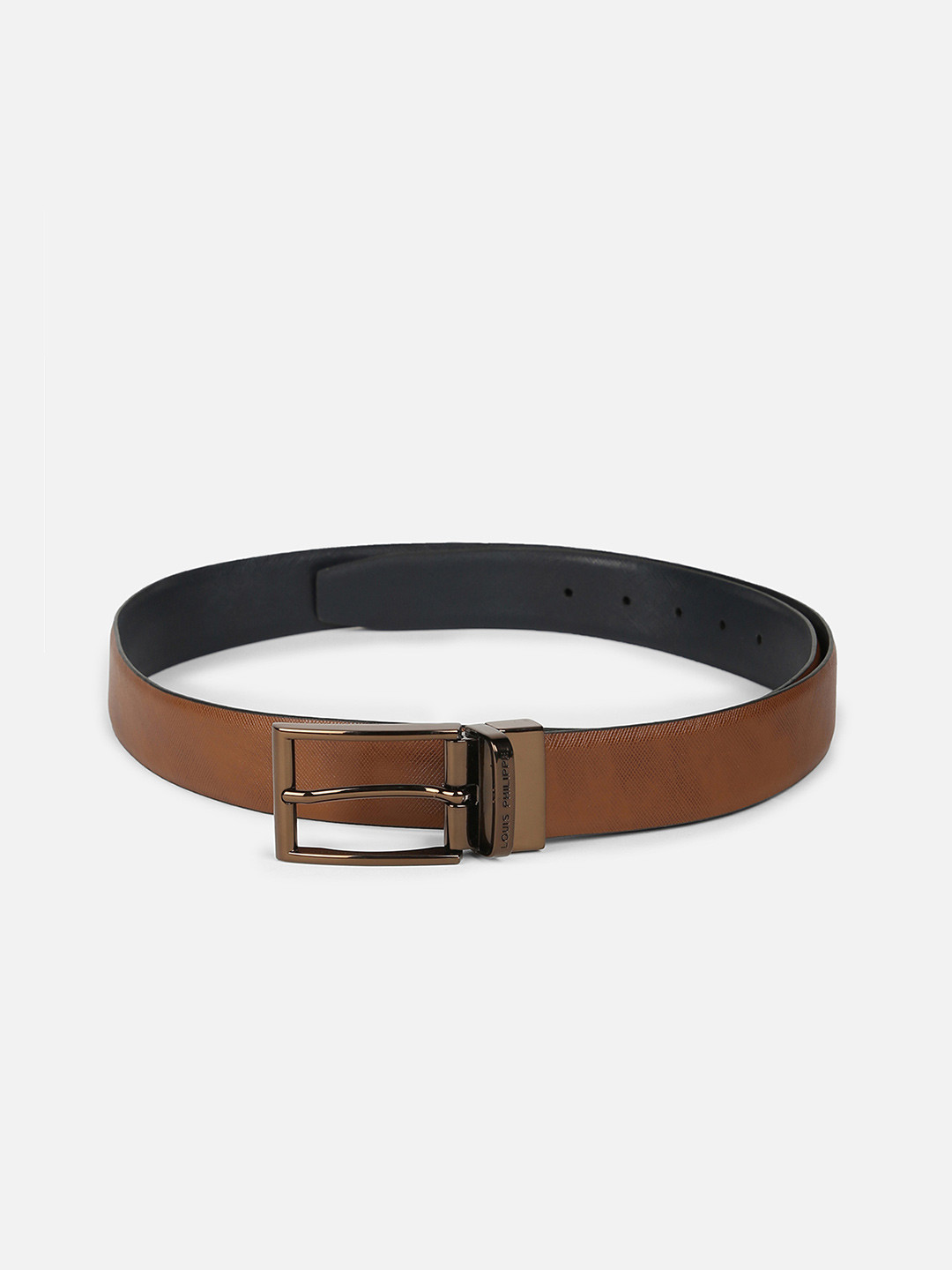 Louis Philippe Men Italian Leather Coffee Gold Buckle Formal Reversible Belt