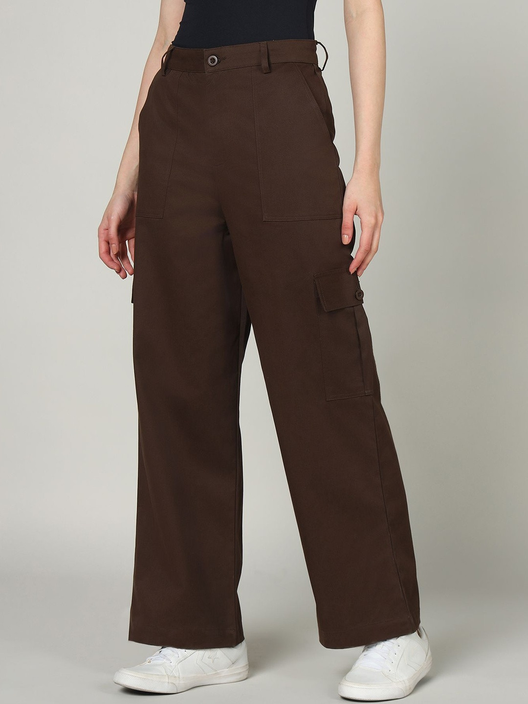 Sands of India Women Relaxed High-Rise Cargos Trousers