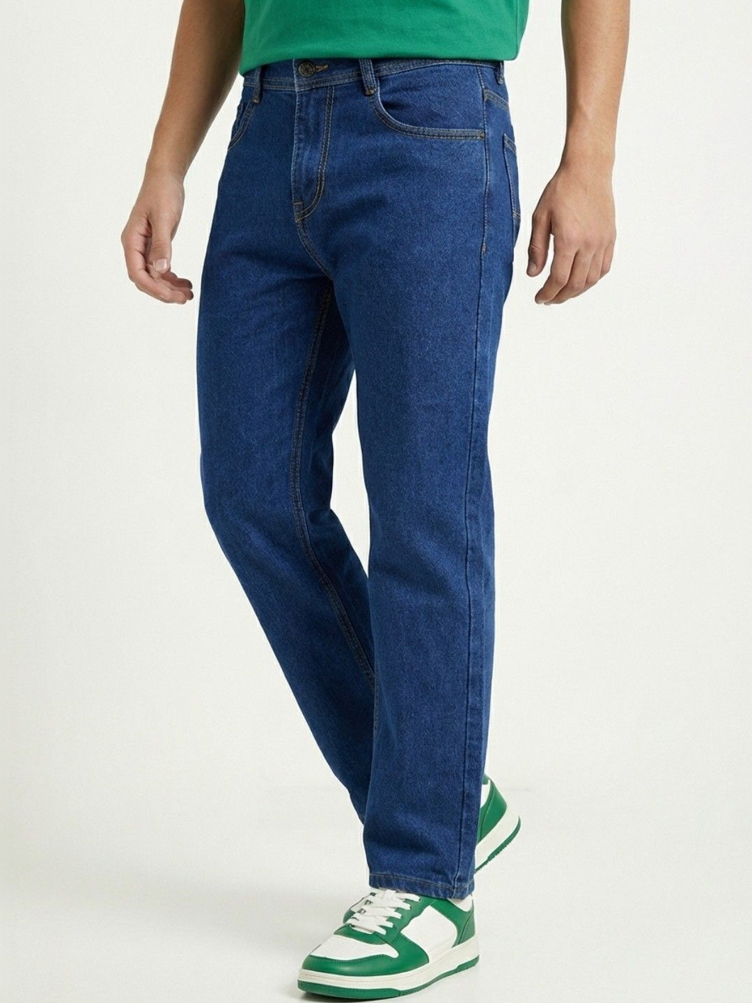 glitchez Men Classic Straight Fit Mid-Rise Stretchable Jeans