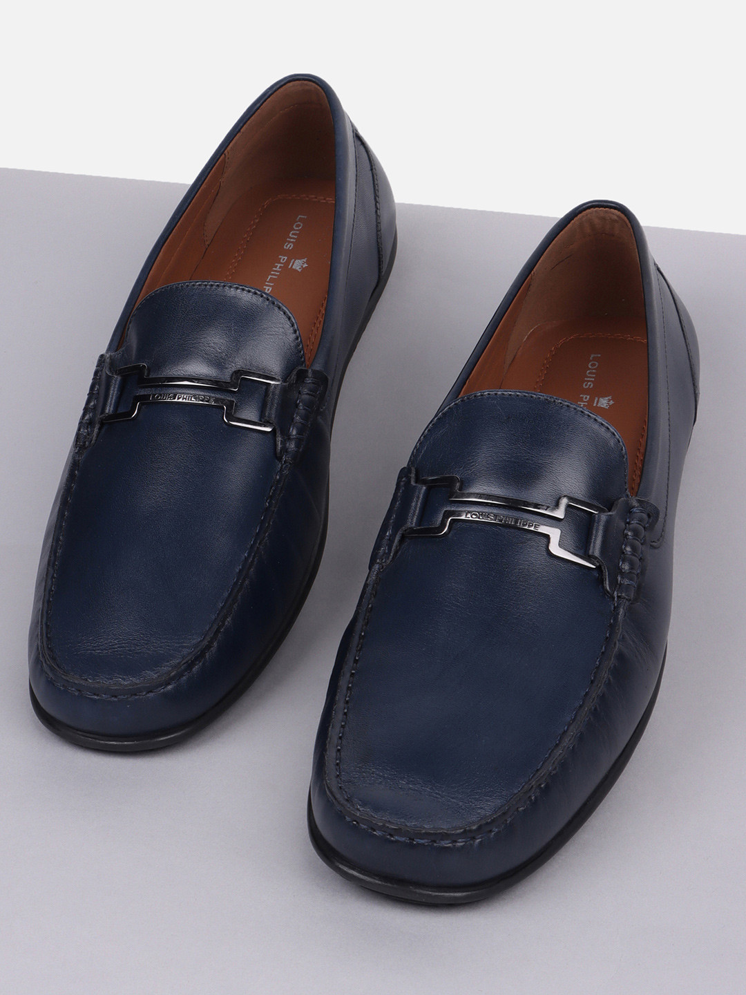 Louis Philippe Men Premium Leather Breathable Anti Slip Flat Heel Formal Loafers