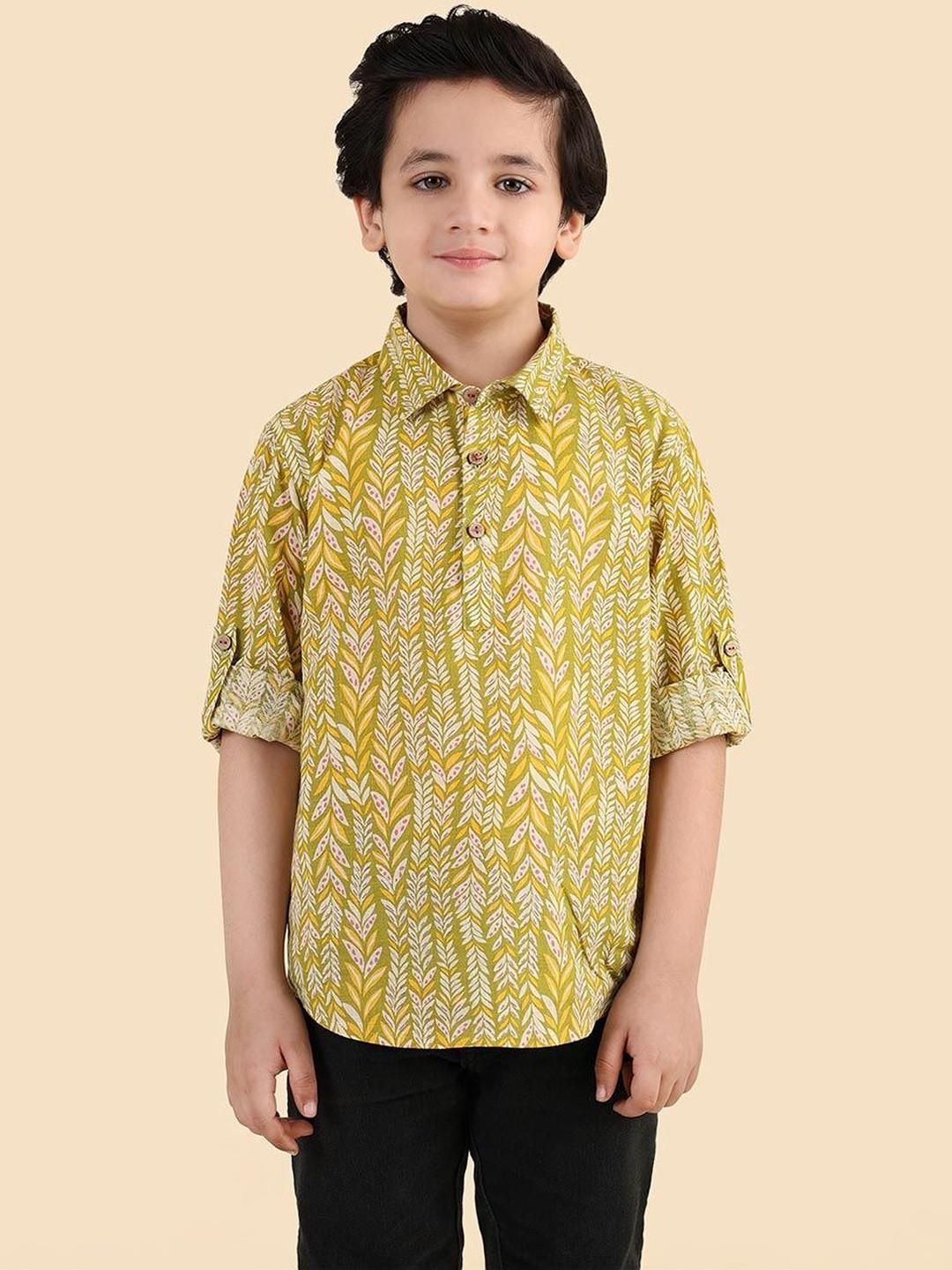 Fabindia Boys Floral Printed Cotton Kurta