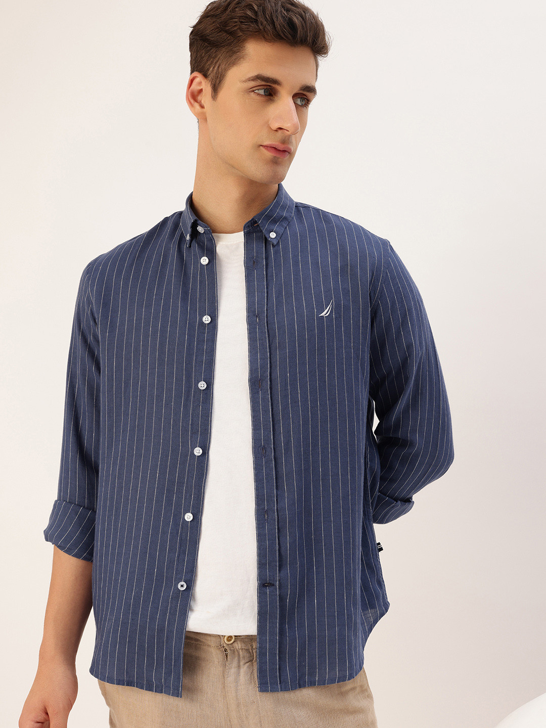 Nautica Slim Fit Button-Down Collar Striped Casual Shirt