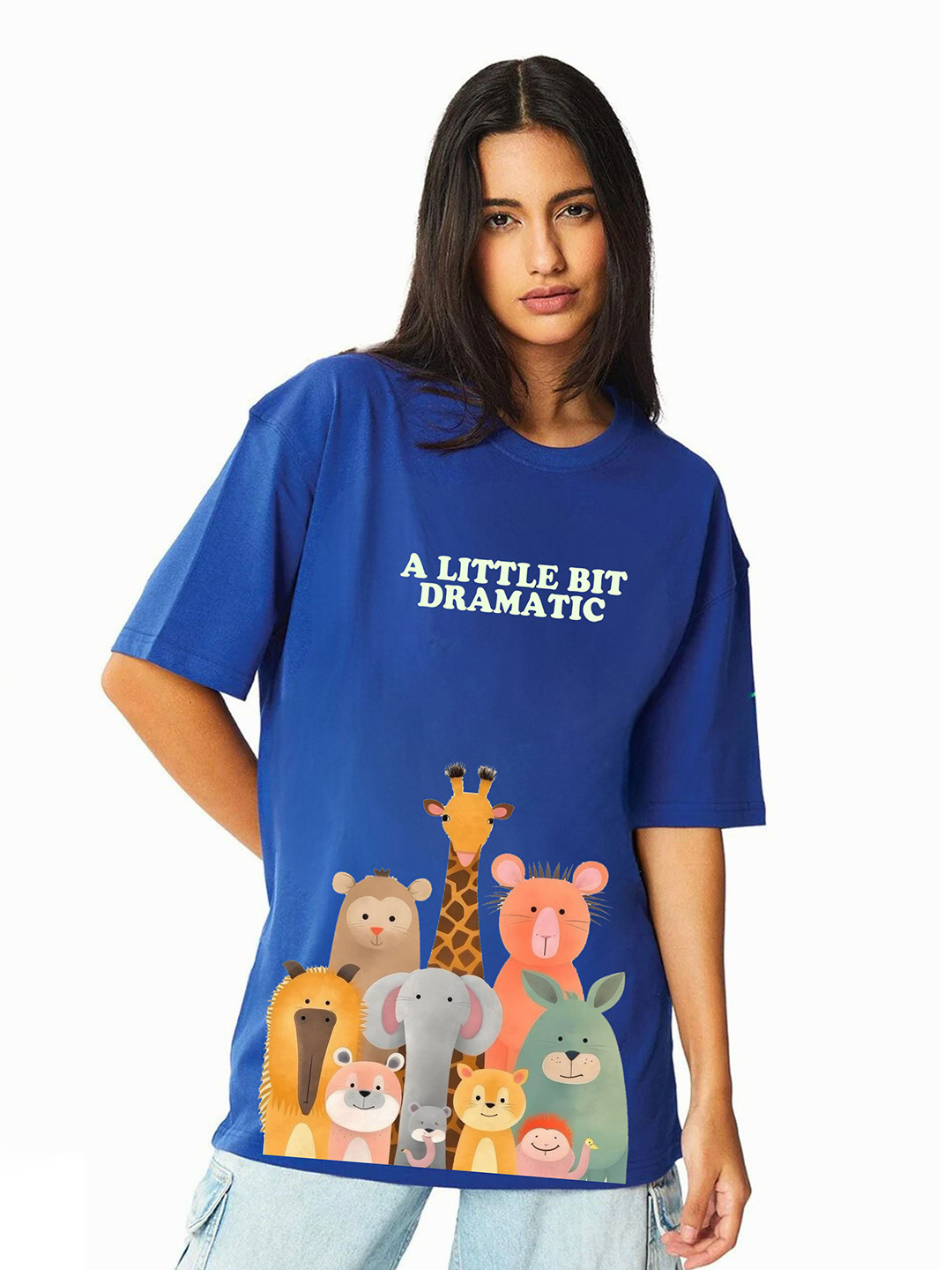 RAYACLOSET Typography Printed Round Neck Oversized Cotton T-shirt