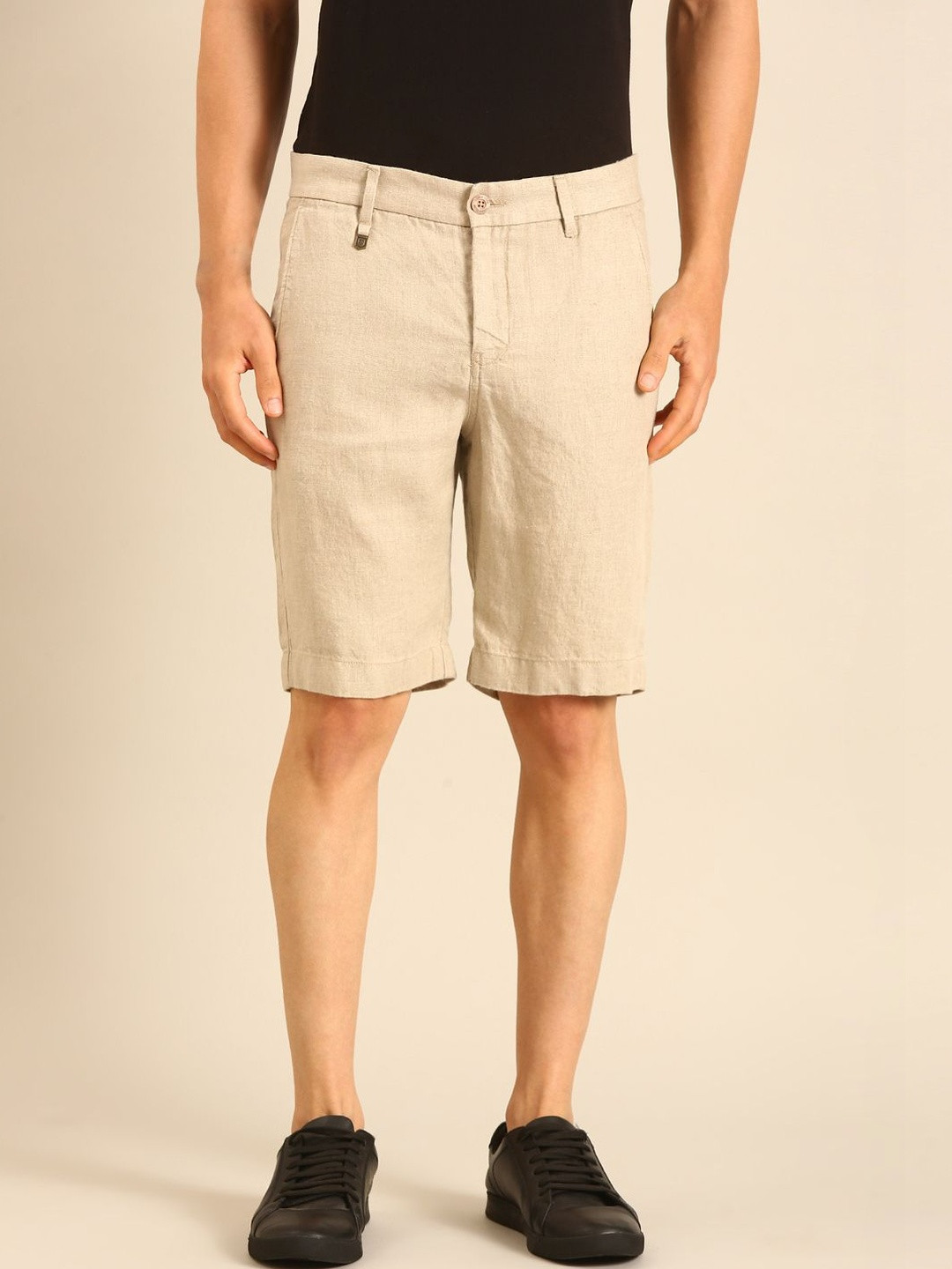 Linen Club Men Solid Linen Slim Fit Shorts