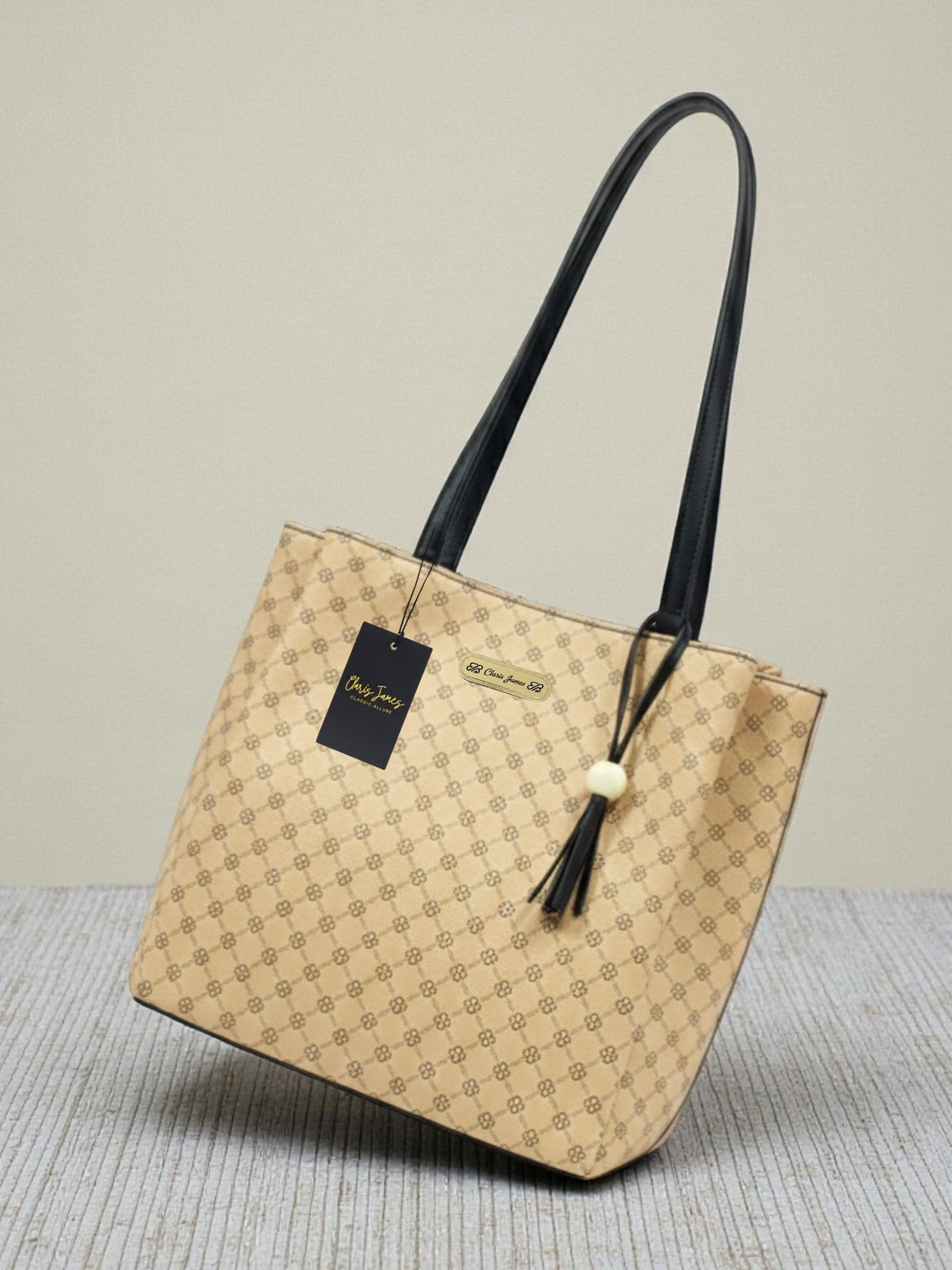 CLARIS JAMES Printed PU Shopper Tote Bag with Tasselled