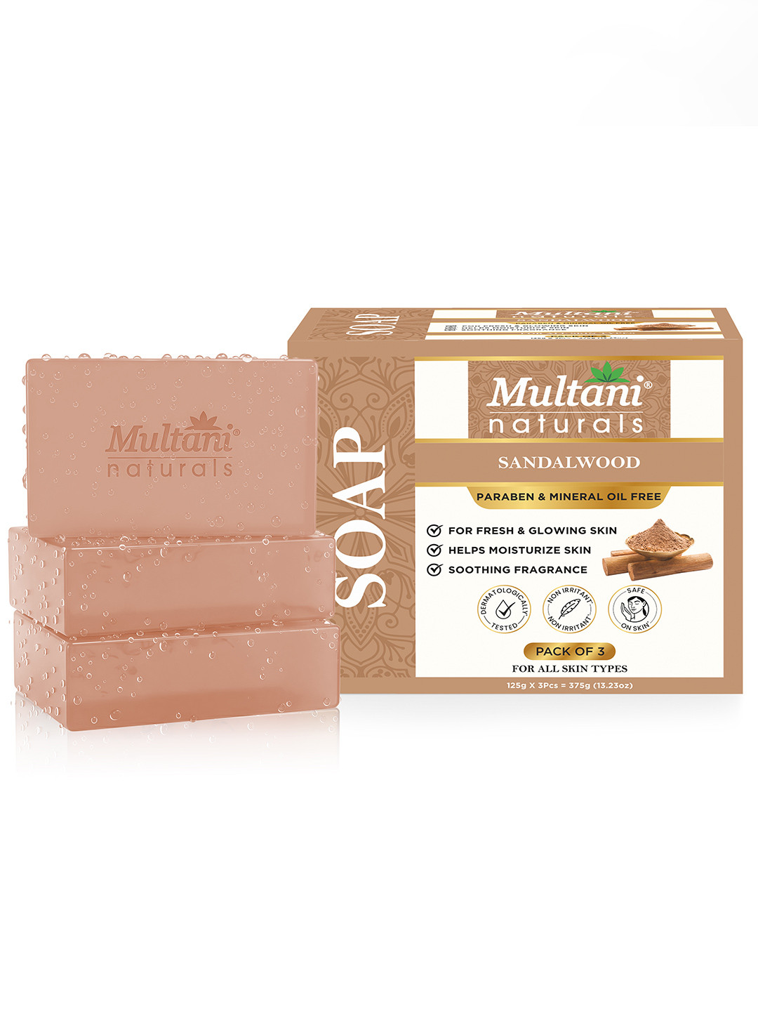 Multani Set Of 3 Sandalwood Soap - 125 g Each