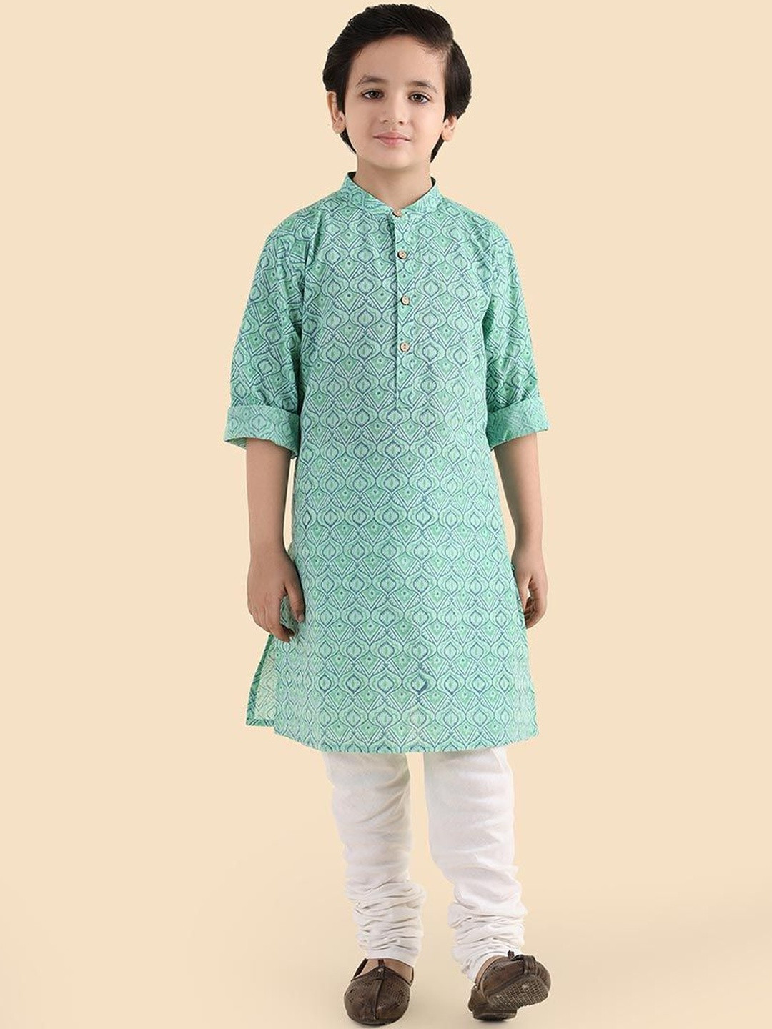 Fabindia Boys Abstract Printed Mandarin Collar Cotton Kurta