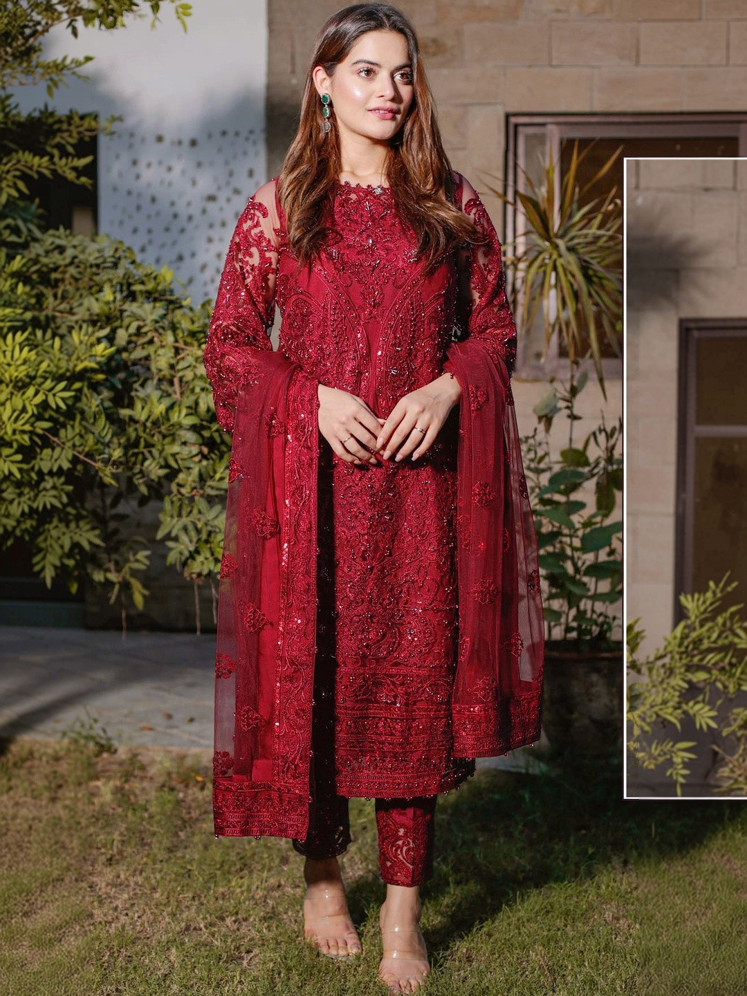 RUDRAPRAYAG Embroidered Thread Work Top with Churidar & Dupatta