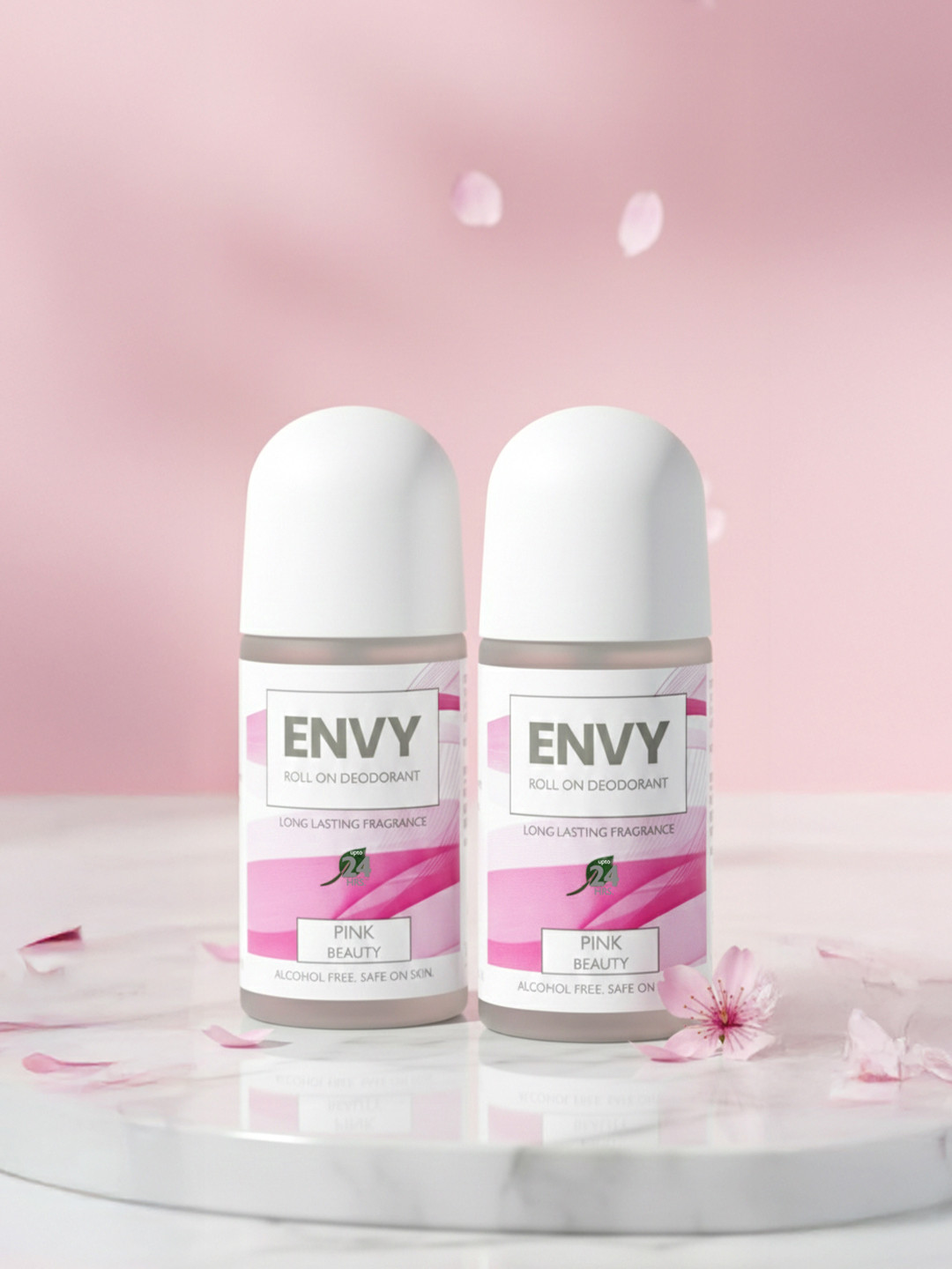 Envy Set Of 2 Pink Beauty Long Lasting Alcohol Free Roll-On Deodorant - 50ml Each
