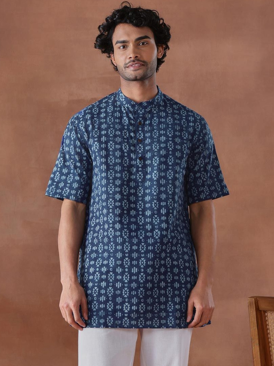 Fabindia Men Ethnic Motifs Printed Flared Sleeves Mirror Work Kurta