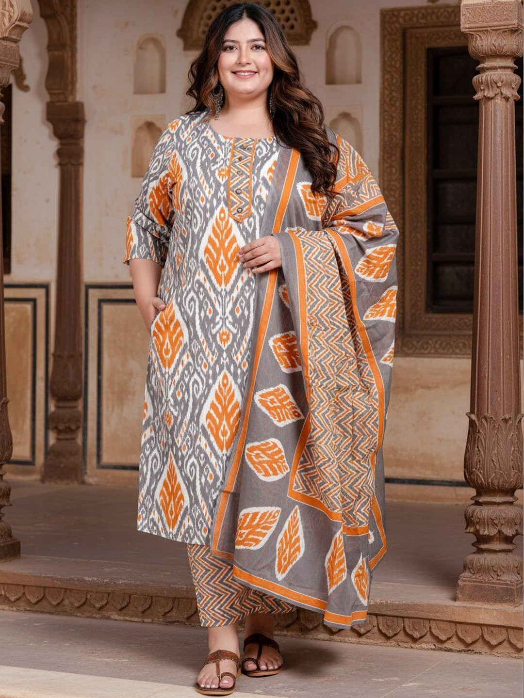 Sztori Women Ethnic Motifs Printed Regular Pure Cotton Kurta with Trousers & With Dupatta