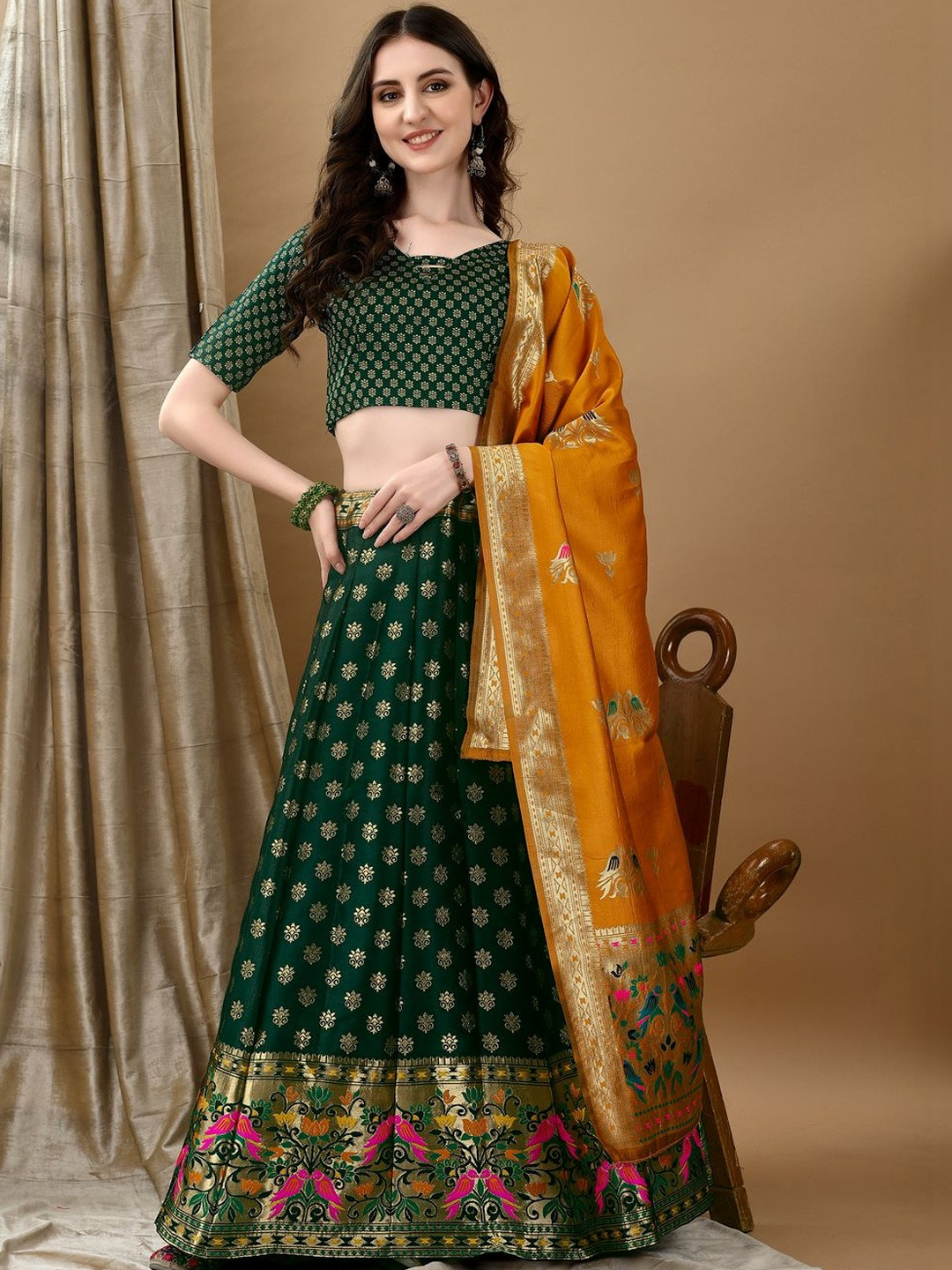 JIVUBA Semi-Stitched Lehenga & Blouse With Dupatta