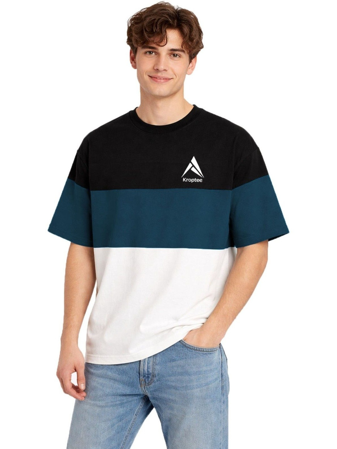 Kroptee Men Colourblocked Oversized T-shirt