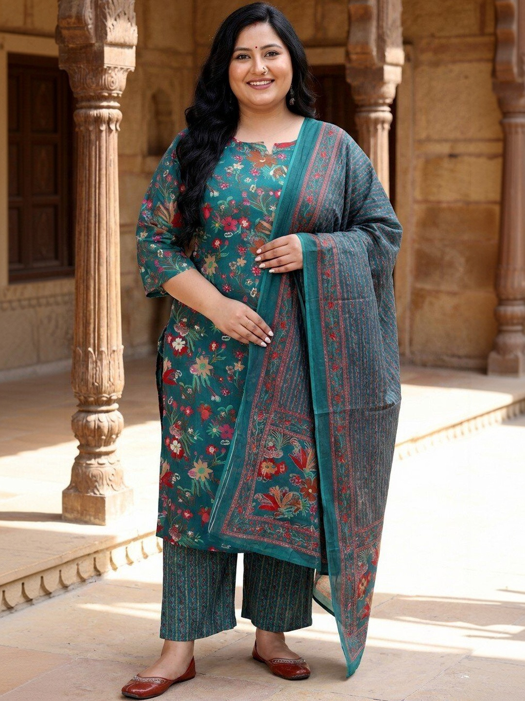 Sztori Women Floral Printed Regular Pure Cotton Kurta with Palazzos & With Dupatta
