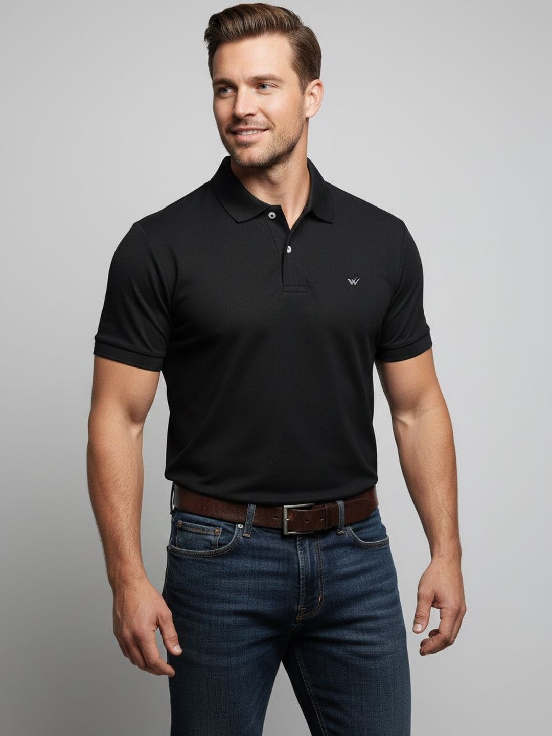 ONLYBASIC Men Brand Logo Polo Collar T-shirt