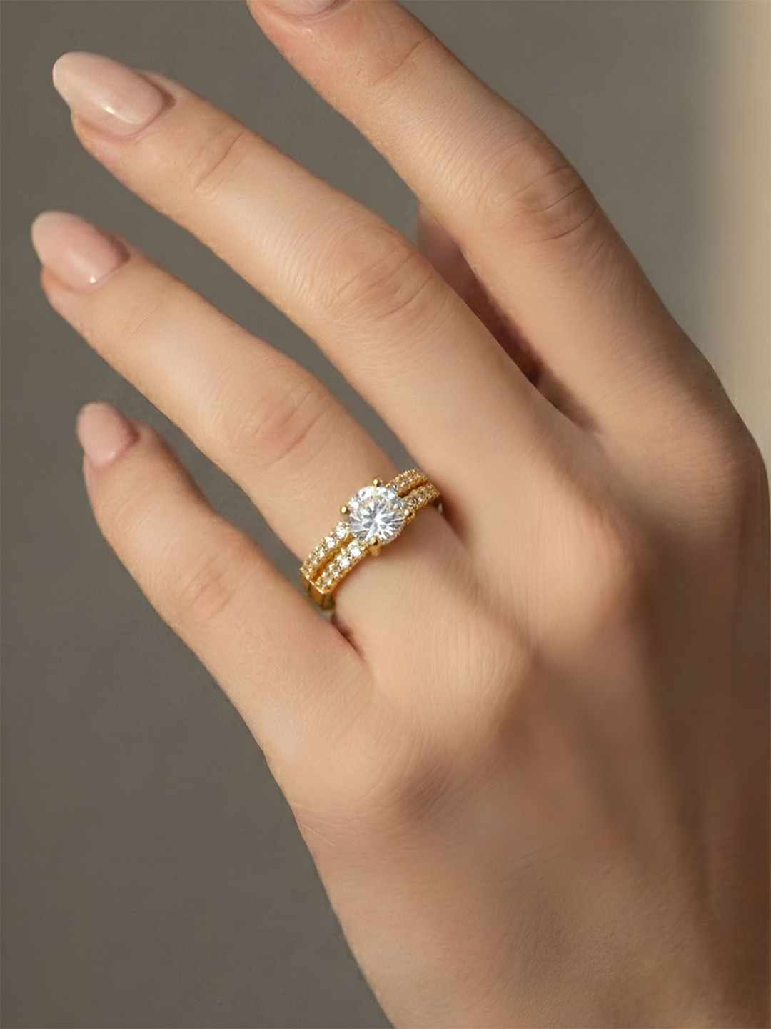 ARTKLIM Gold-Plated Cubic Zirconia Studded Finger Ring