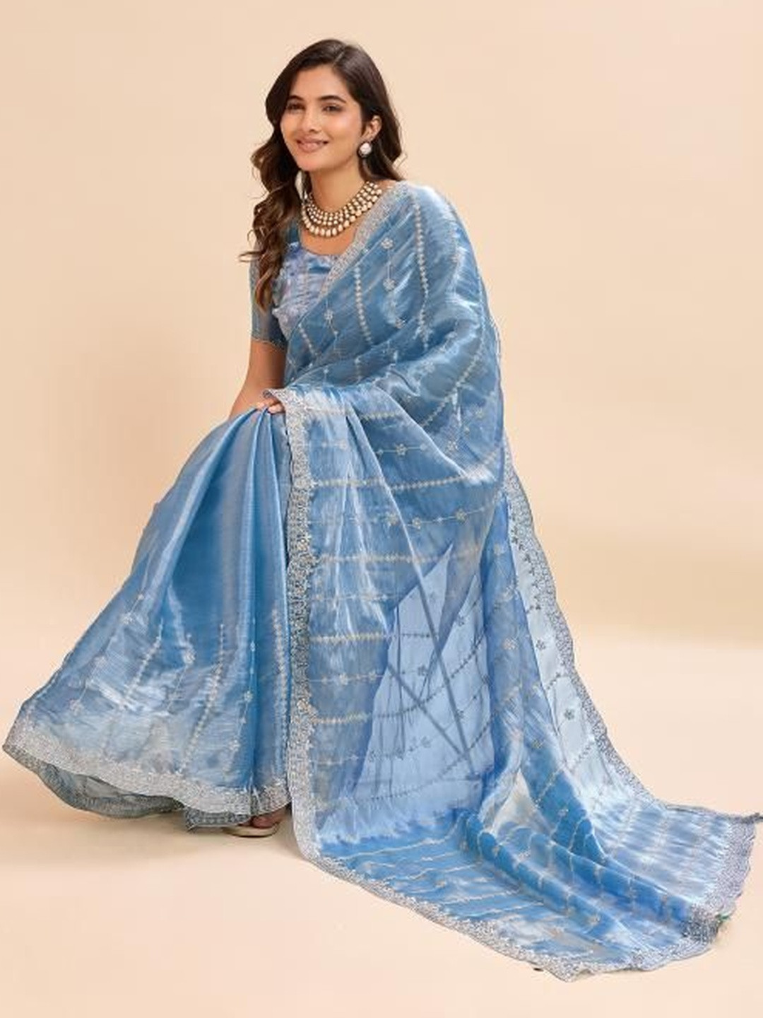 Kandora Embellished Embroidered Pure Chiffon Designer Saree