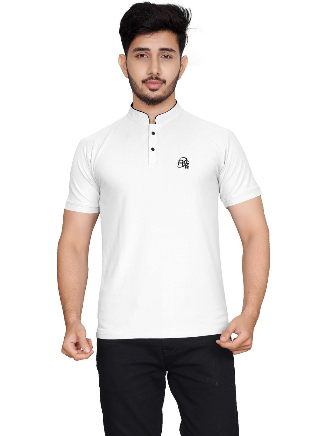 RG Garments Men Brand Logo Mandarin Collar Pockets T-shirt