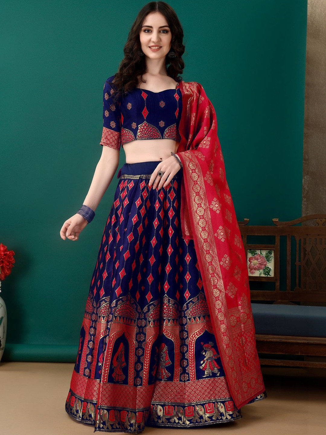 JIVUBA Embroidered Semi-Stitched Lehenga & Blouse With Dupatta