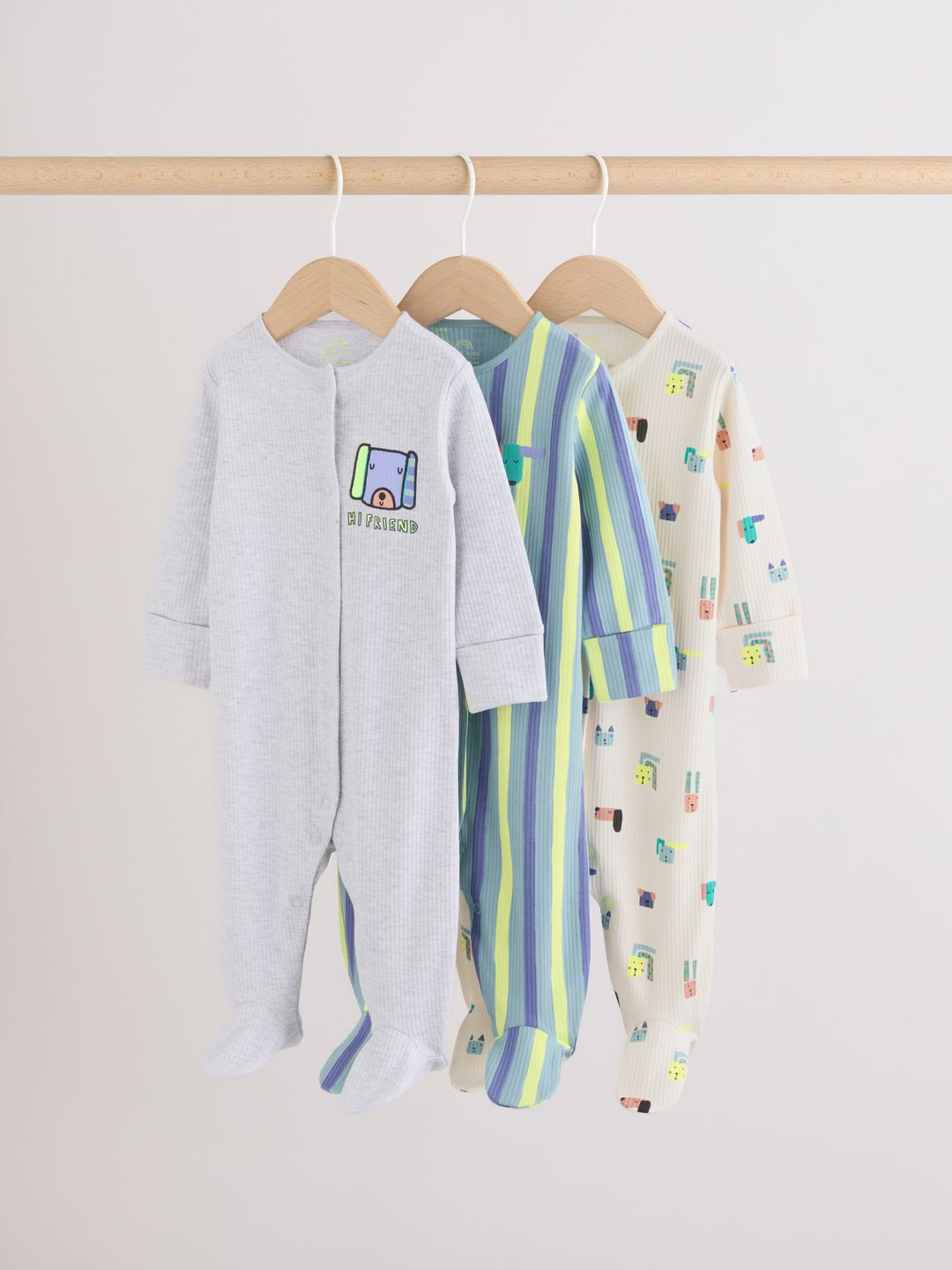 NEXT Infant Pack of 3 Pure Cotton Sleepsuits
