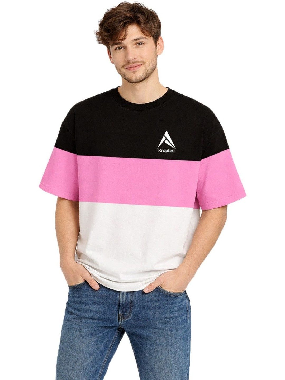 Kroptee Men Oversized Colourblocked T-shirt