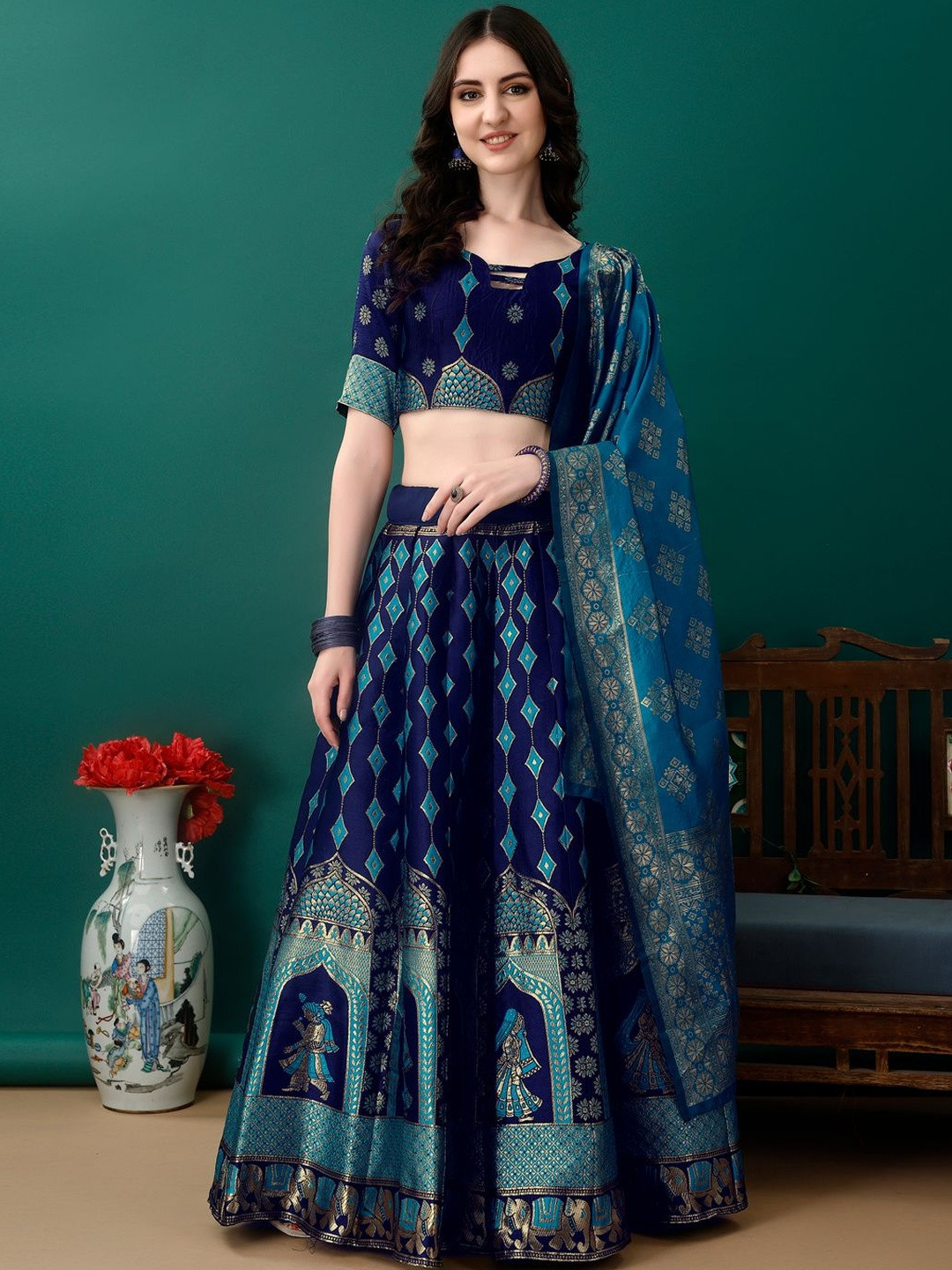 JIVUBA Embellished Semi-Stitched Lehenga & Blouse With Dupatta