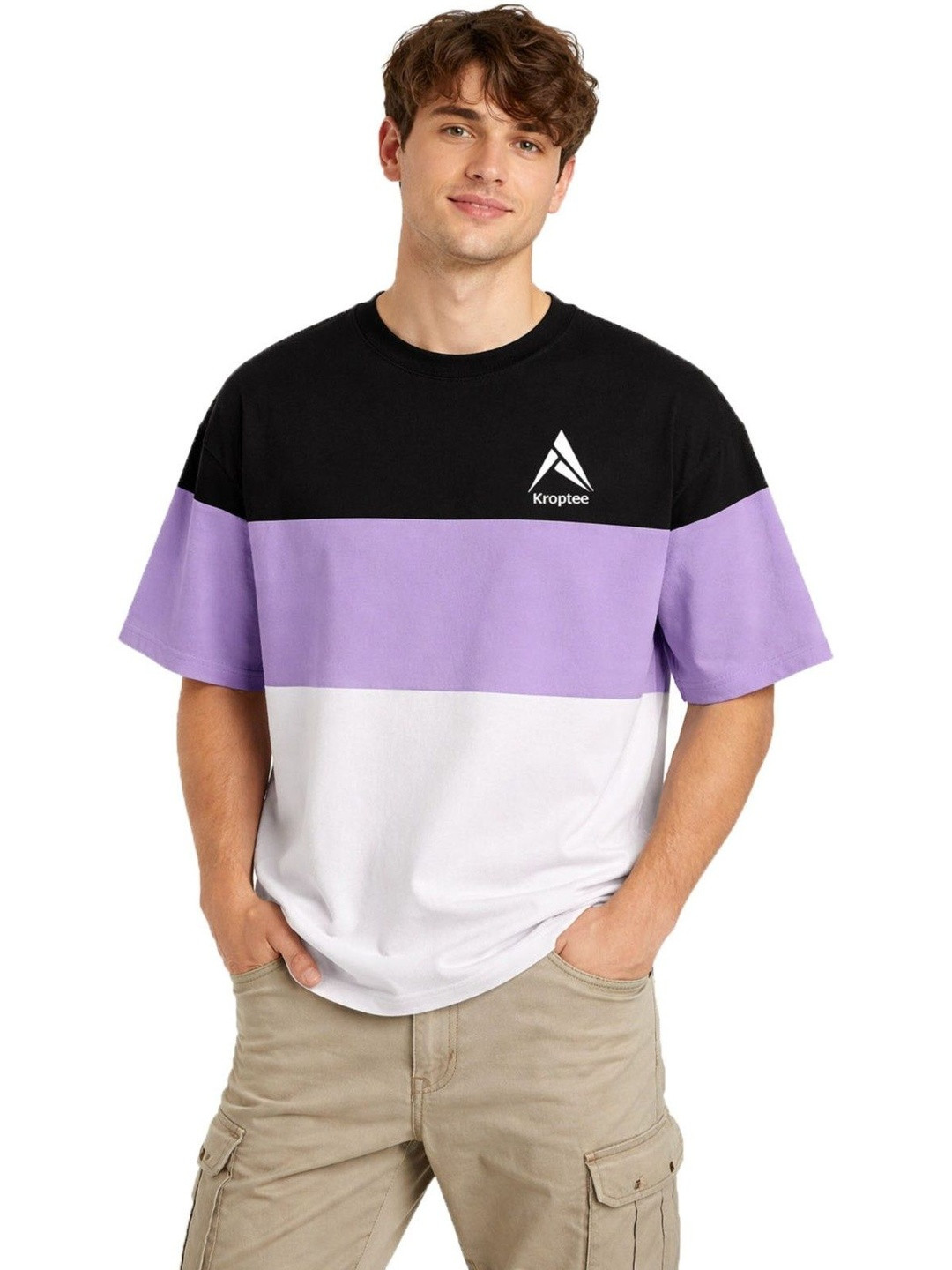 Kroptee Men Oversized Colourblocked T-shirt