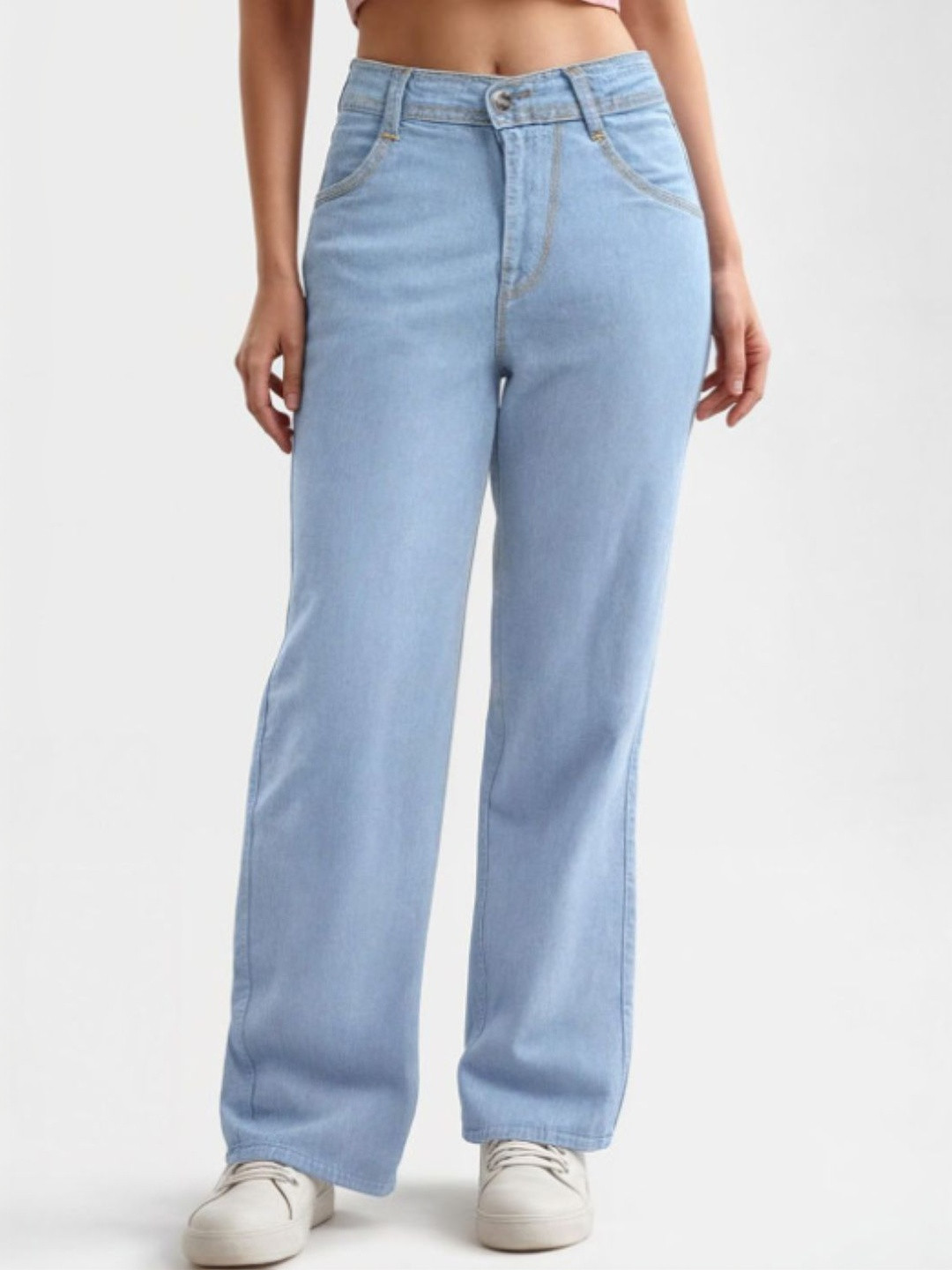 Mast & Harbour Women Classic Straight Fit Mid-Rise Stretchable Jeans