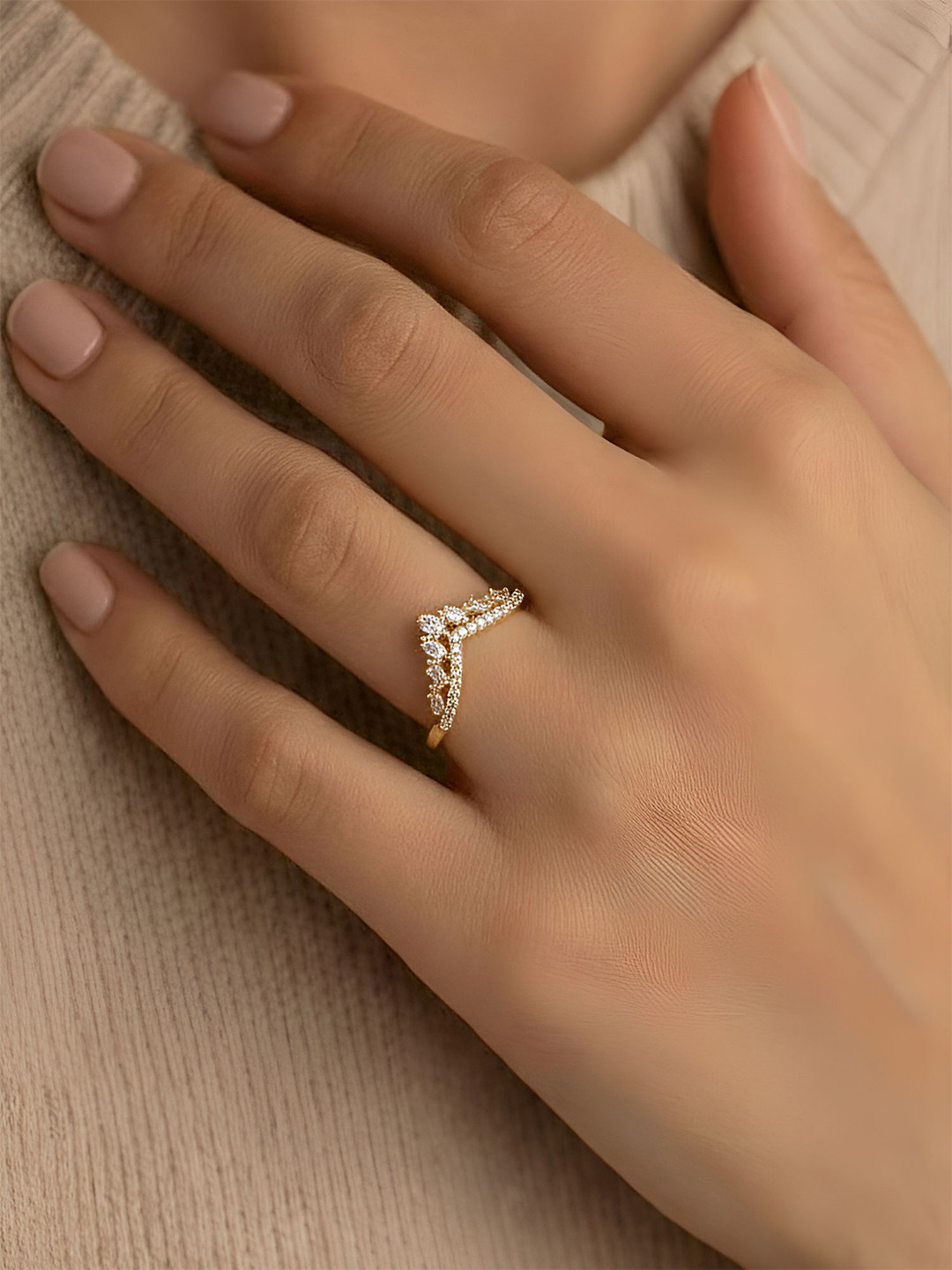 ARTKLIM Gold-Plated Cubic Zirconia Stone-Studded Finger Ring