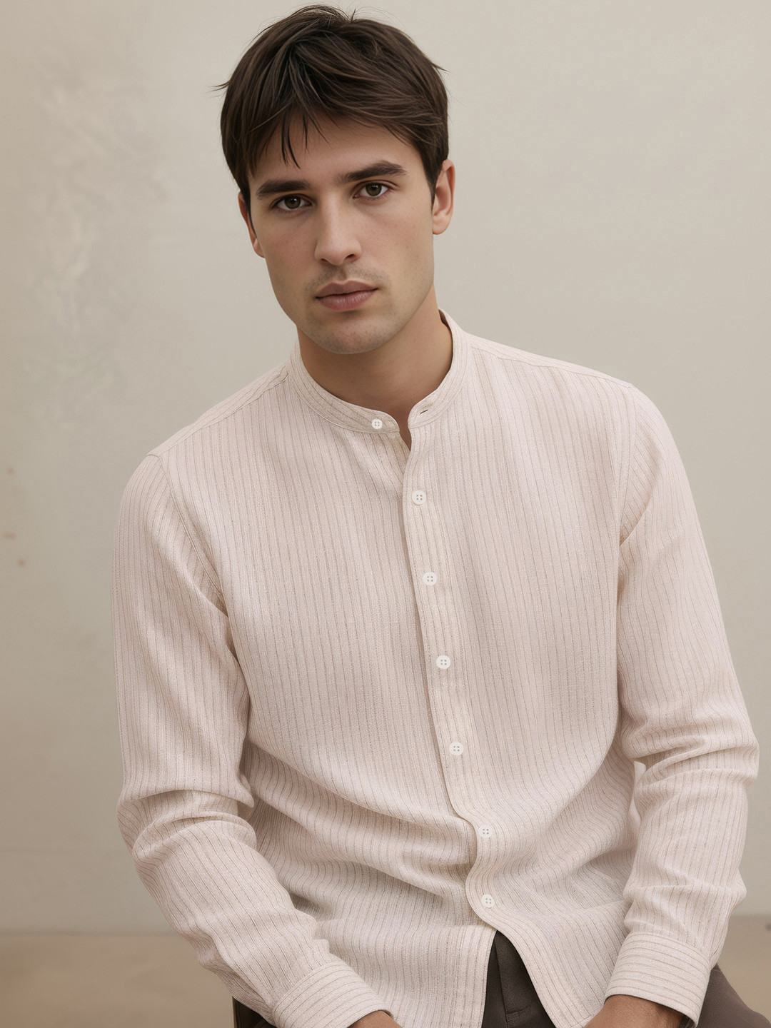 THE SHIRT CODE Band Collar Striped Slim Fit Casual Shirt