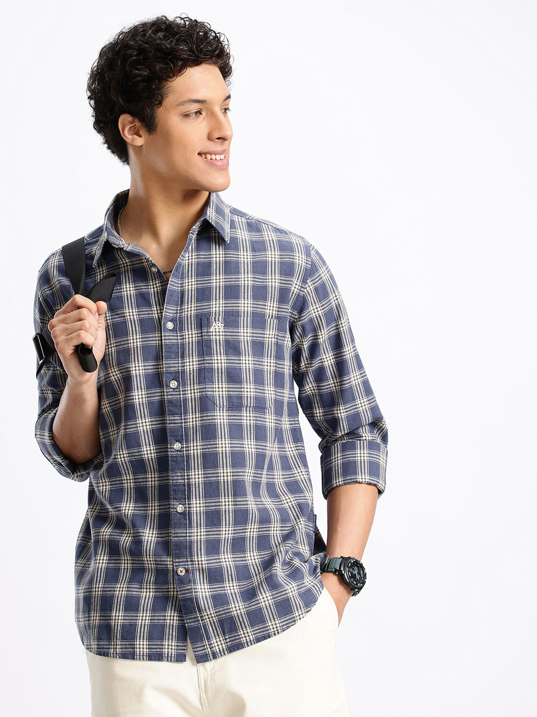 Aeropostale Windowpane Checked Cotton Linen Casual Shirt