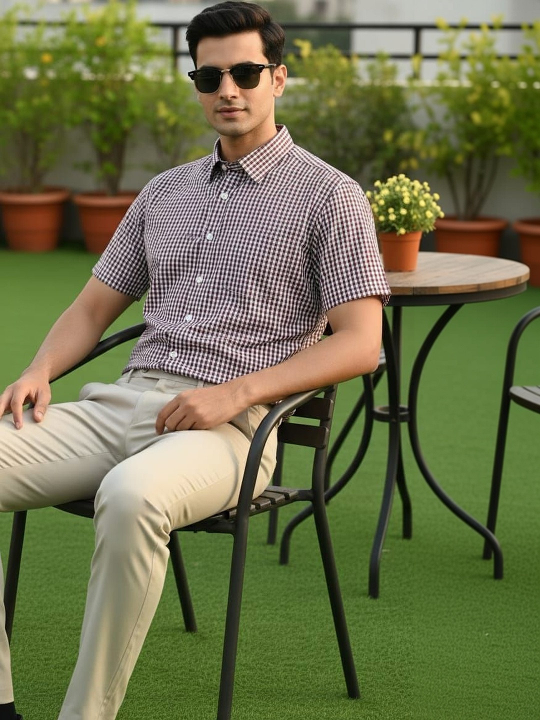 THE SHIRT CODE Men Slim Fit Gingham Checks Checked Casual Shirt
