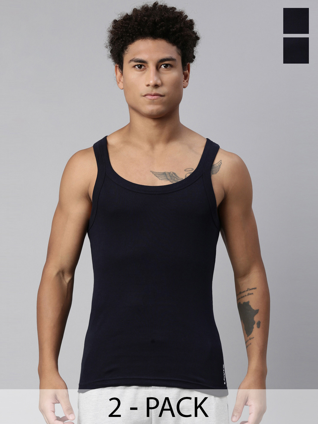 Levis Men Pack of 2 Solid Square Neck Sleeveless Pure Cotton Rib Easy Tuck Sports Vest