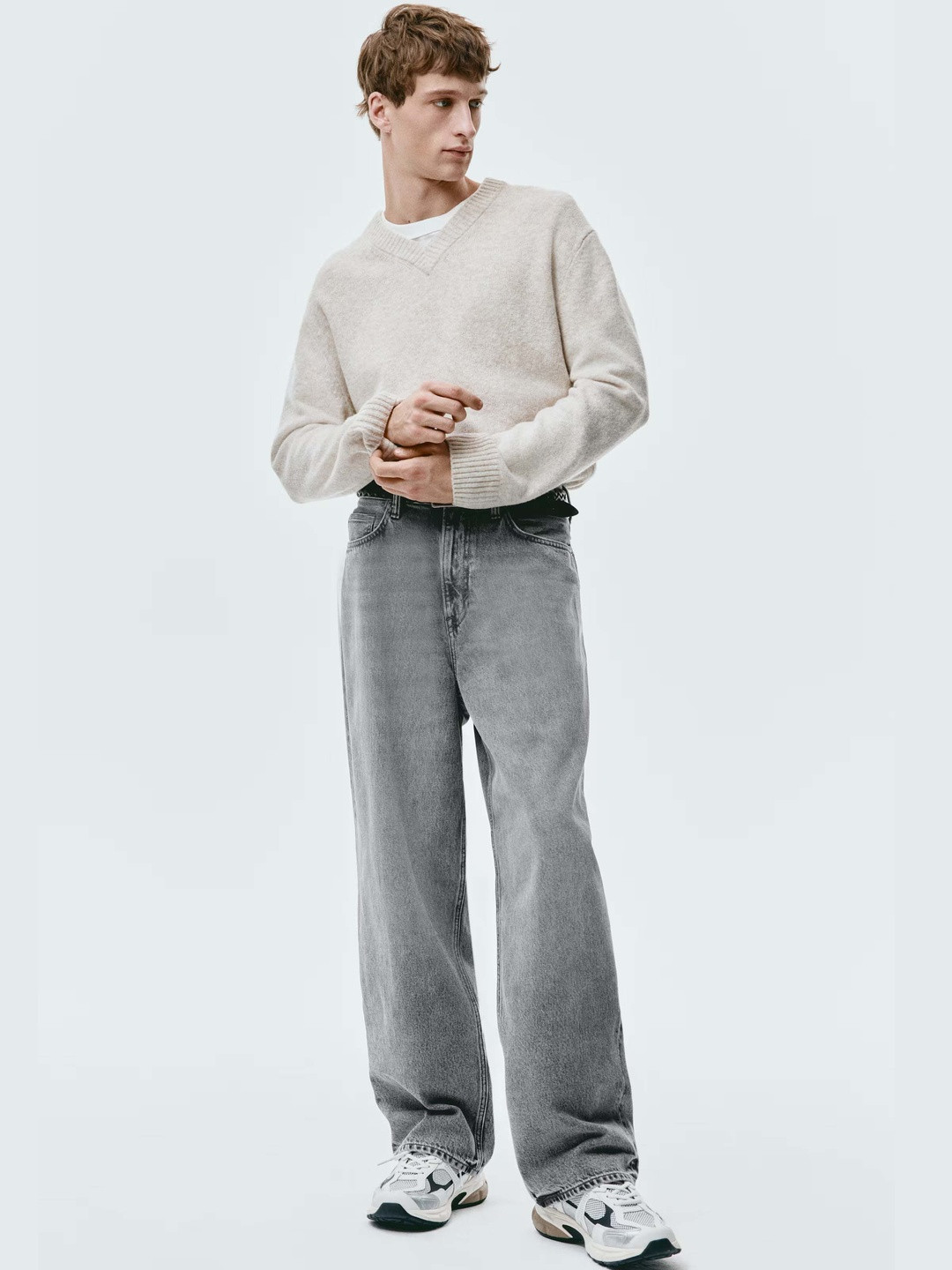 Kotty Men Grey Washed Straight Fit Denim Jeans
